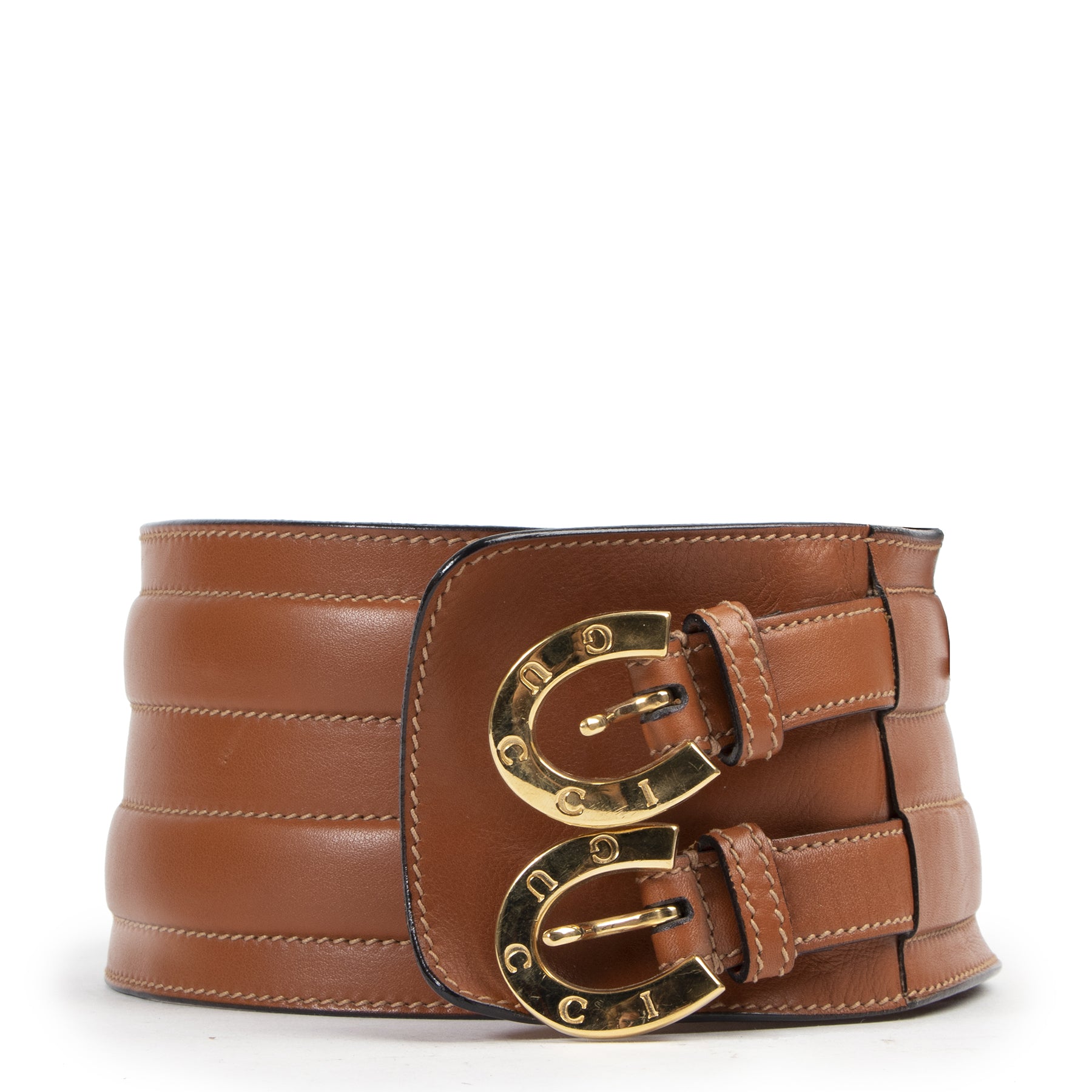 Authentieke Tweedehands Gucci Cognac Leather Wide Waist Belt - Size 90 juiste prijs veilig online shoppen luxe merken webshop winkelen Antwerpen België mode fashion