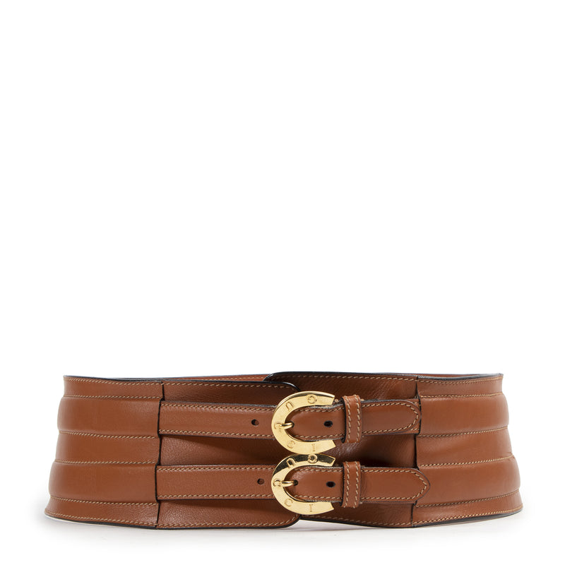 Authentic secondhand Gucci Cognac Leather Wide Waist Belt - Size 90 designer belts fashion luxury vintage webshop safe secure online shopping
