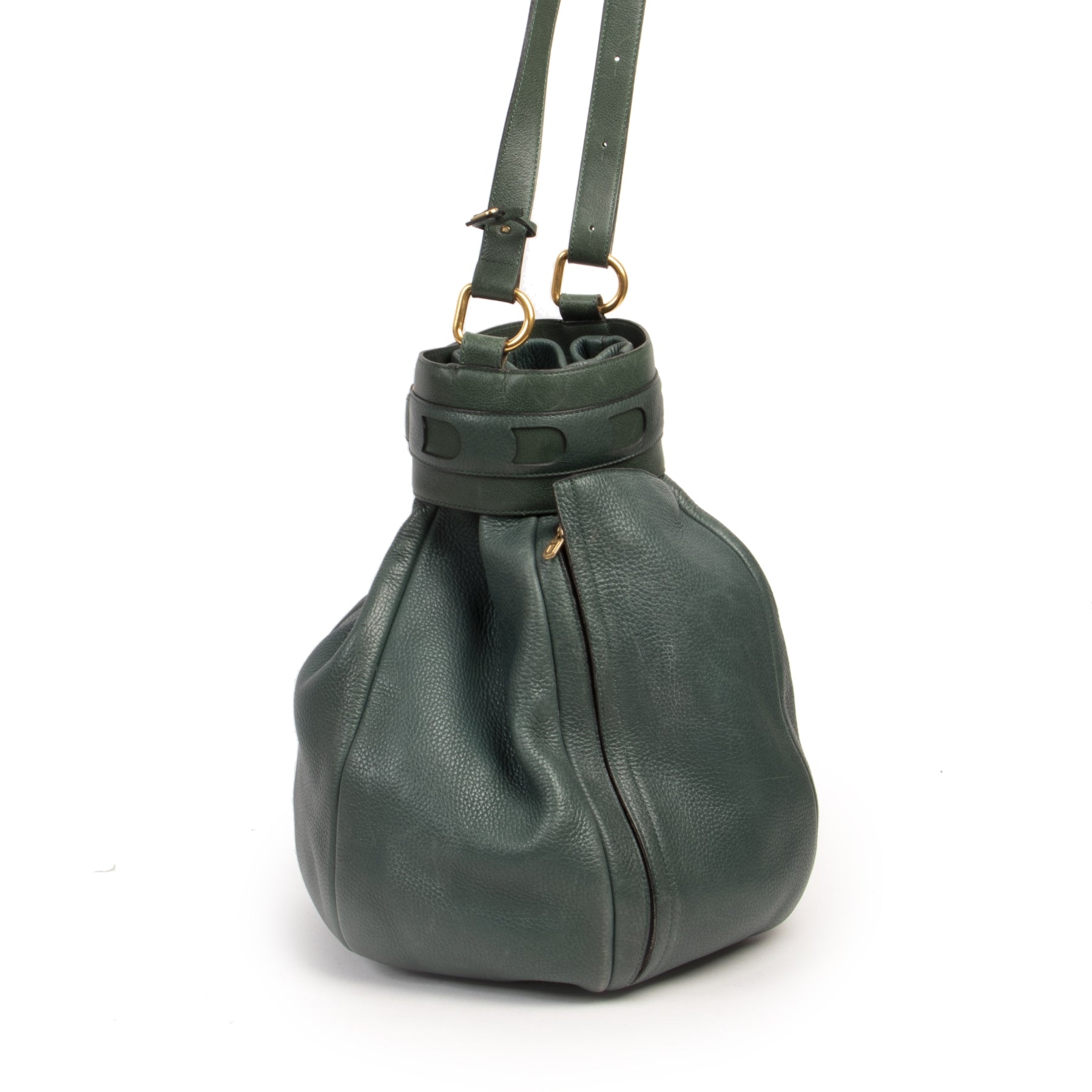 Authentic secondhand Delvaux Green Leather Bucket Bag designer bags fashion luxury vintage webshop safe secure online shopping