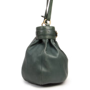Authentieke Tweedehands Delvaux Green Leather Bucket Bag juiste prijs veilig online shoppen luxe merken webshop winkelen Antwerpen België mode fashion