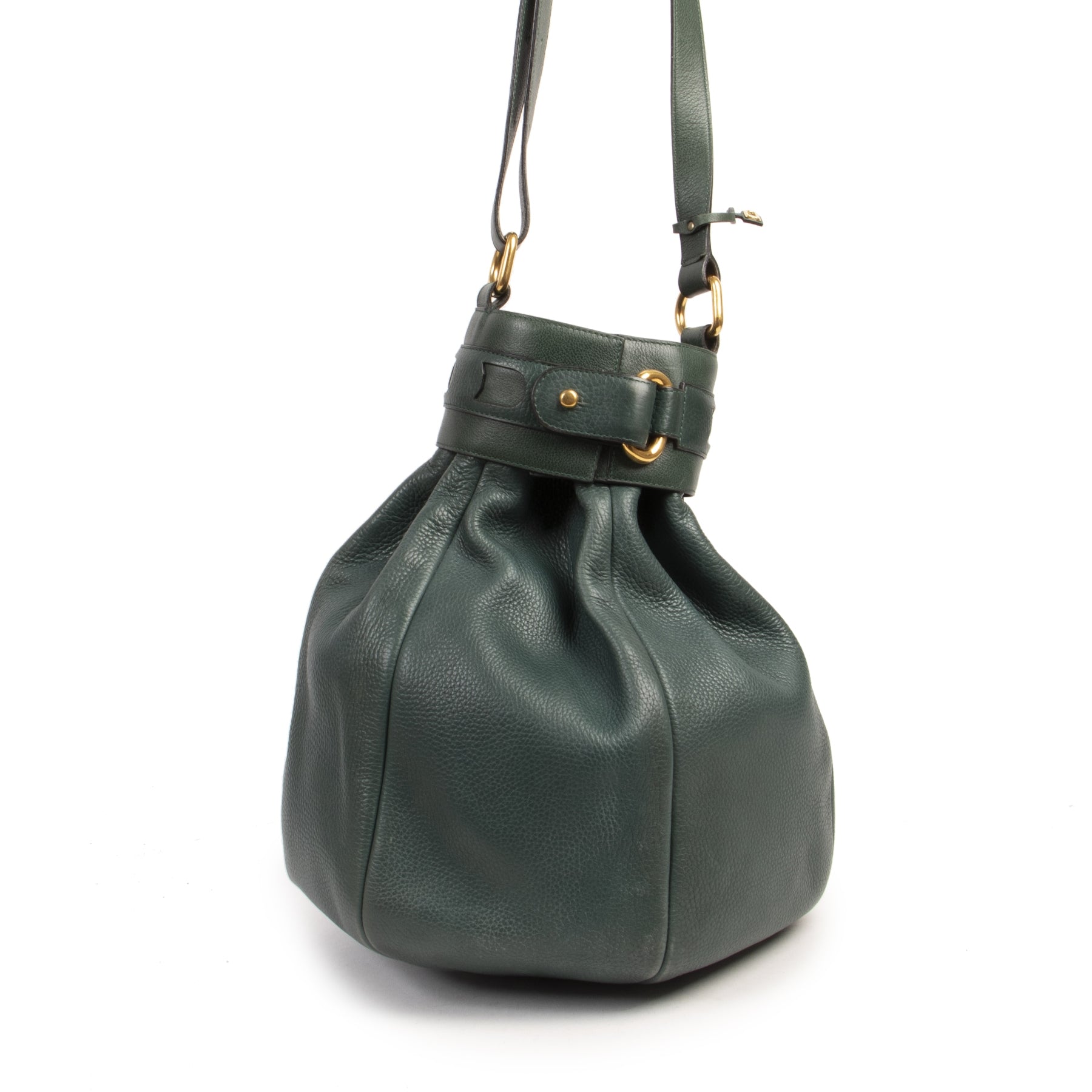 Authentic secondhand Delvaux Green Leather Bucket Bag designer bags fashion luxury vintage webshop safe secure online shopping