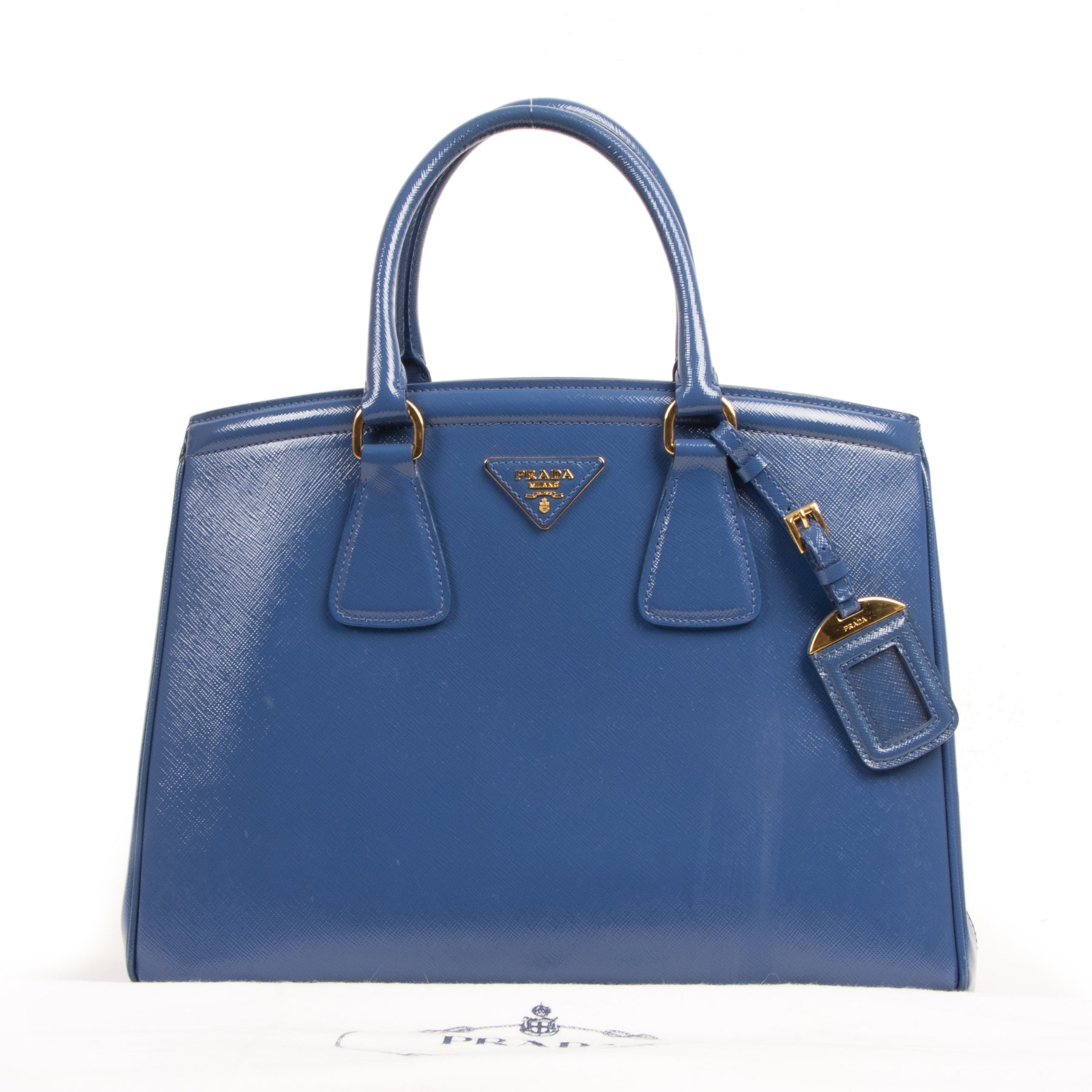 Authentic secondhand Prada Saffiano Cobalt Blue Handle Bag designer bags fashion luxury vintage webshop safe secure online shopping