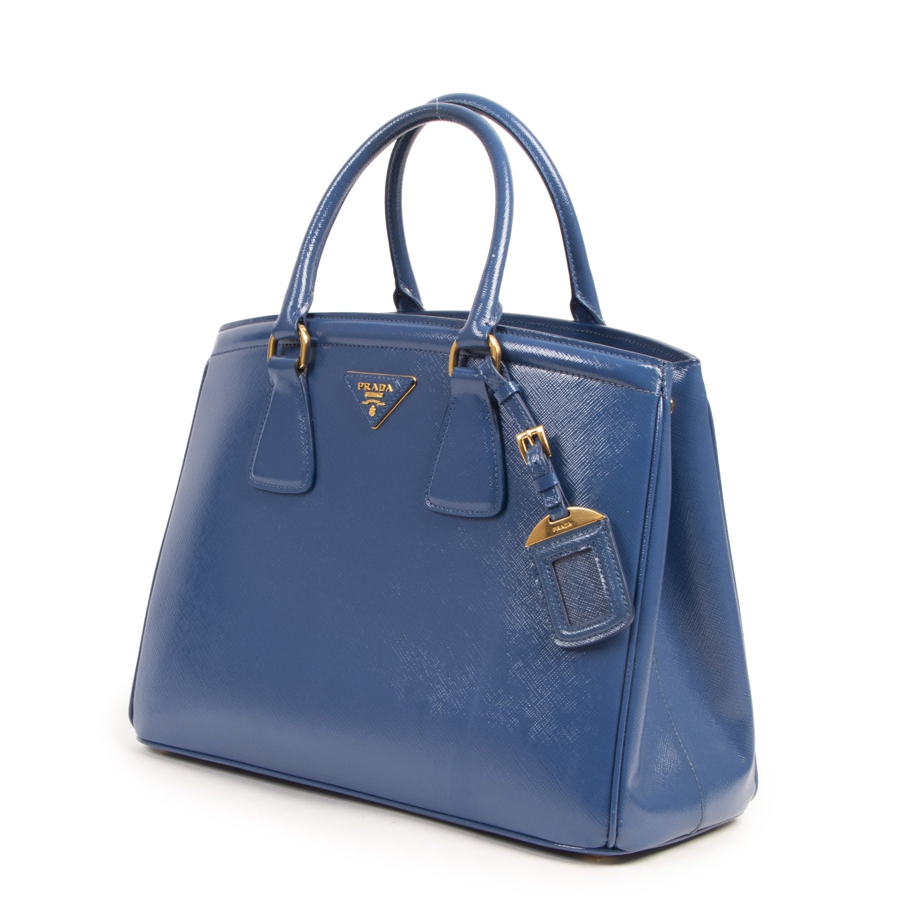 Authentieke Tweedehands Prada Saffiano Cobalt Blue Handle Bag juiste prijs veilig online shoppen luxe merken webshop