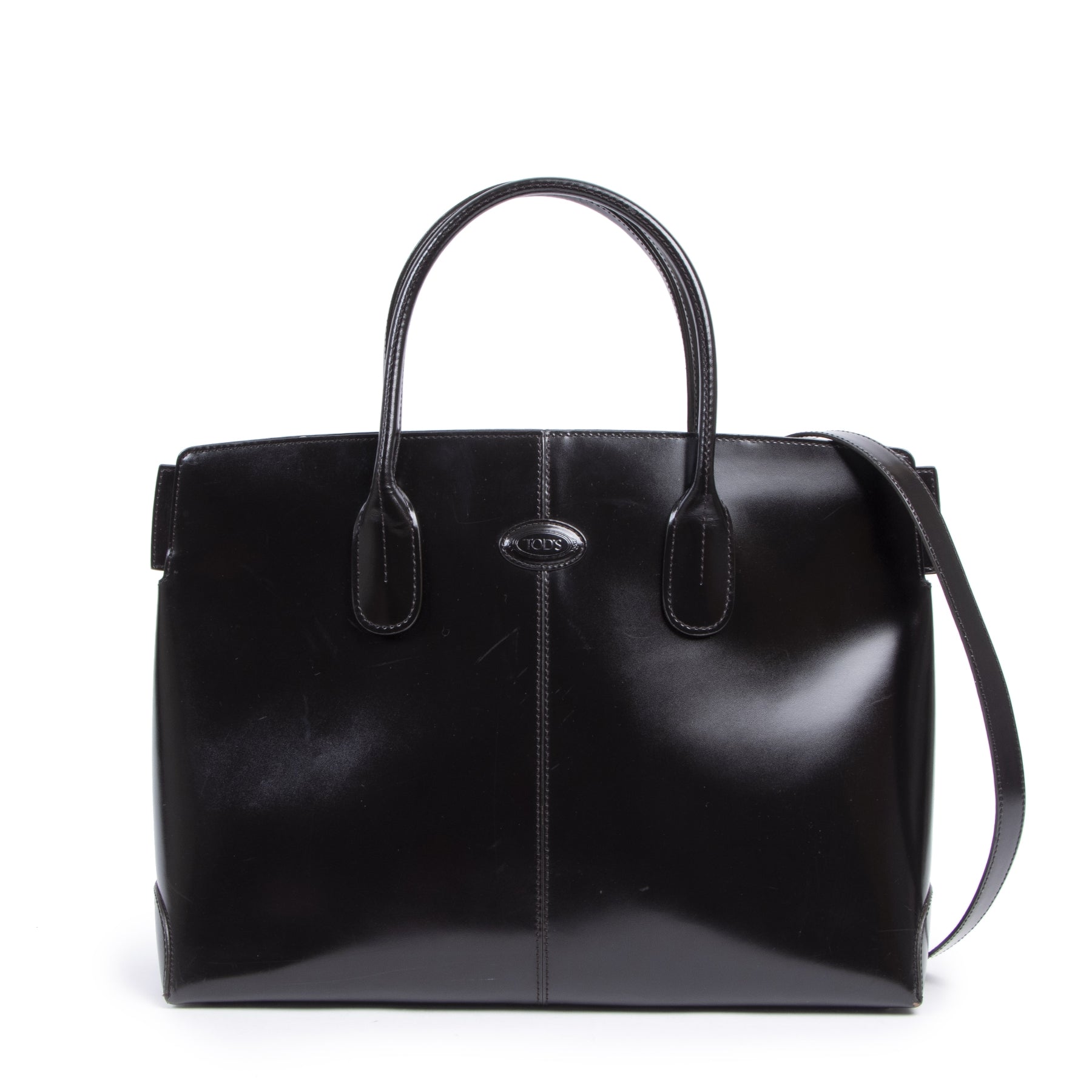 Authentieke Tweedehands Tod's Black Leather Top Handle Bag juiste prijs veilig online shoppen luxe merken webshop