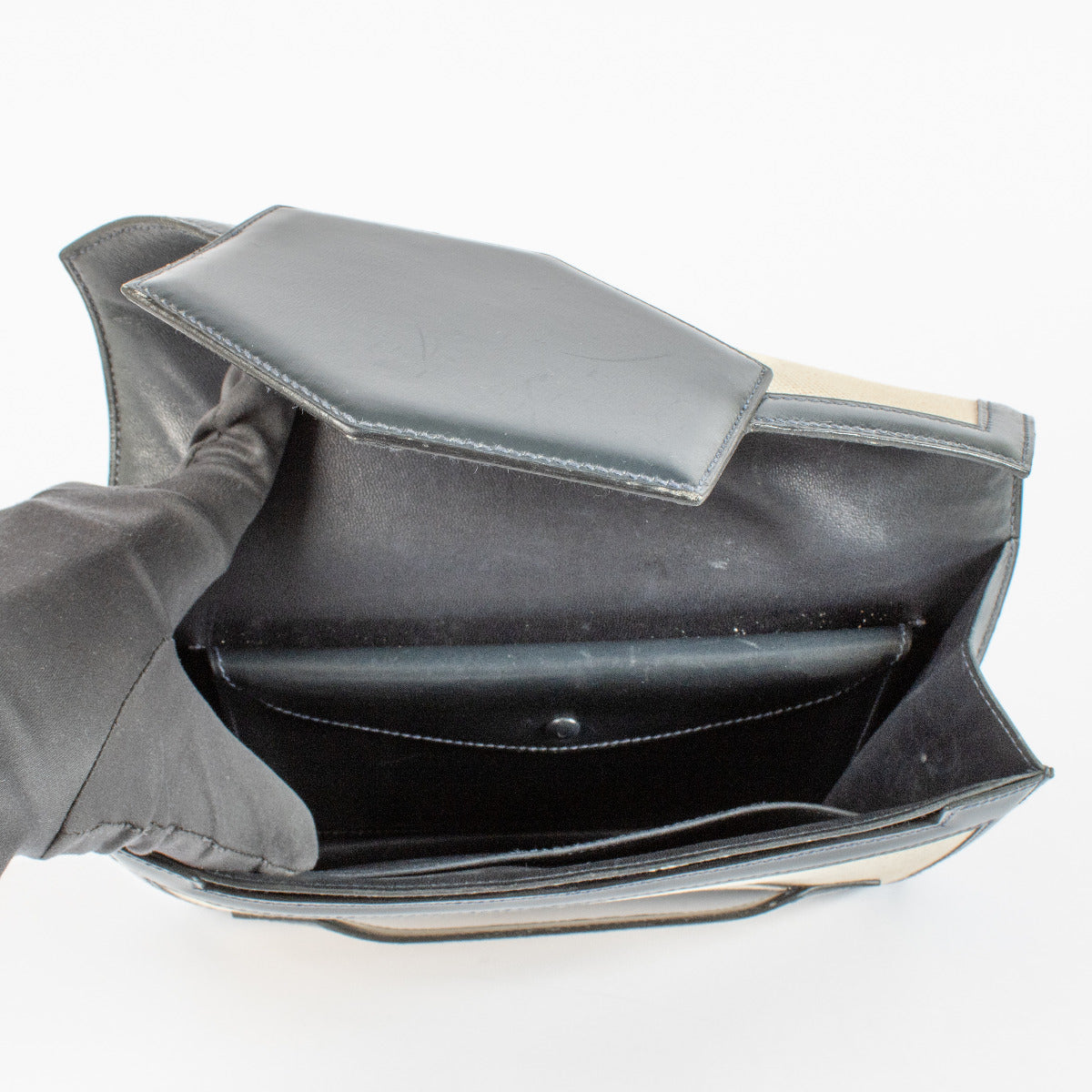 Pochette Hermès Faco en toile et cuir bleu marine