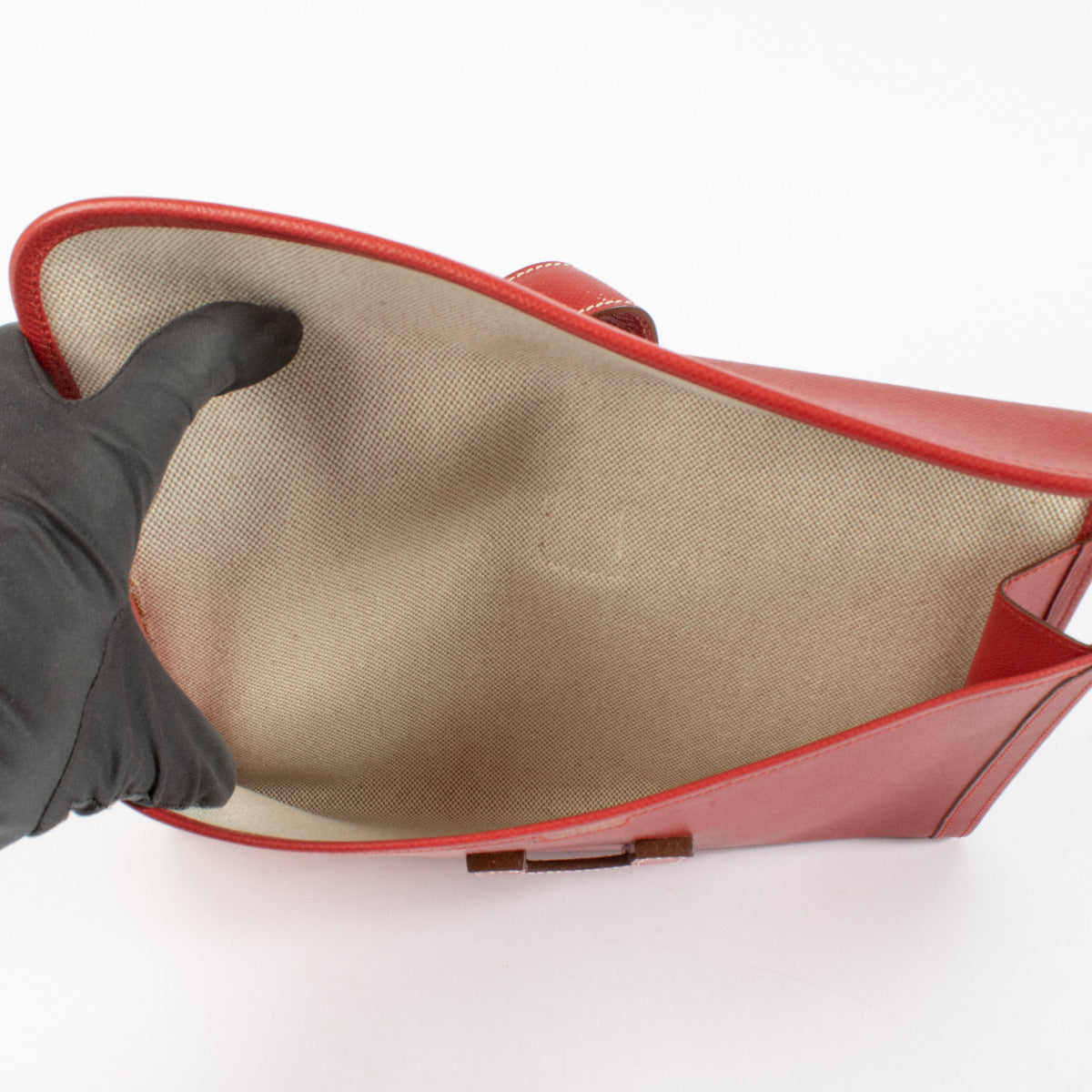 Pochette Hermès Jige PM en cuir Courchevel rouge vif