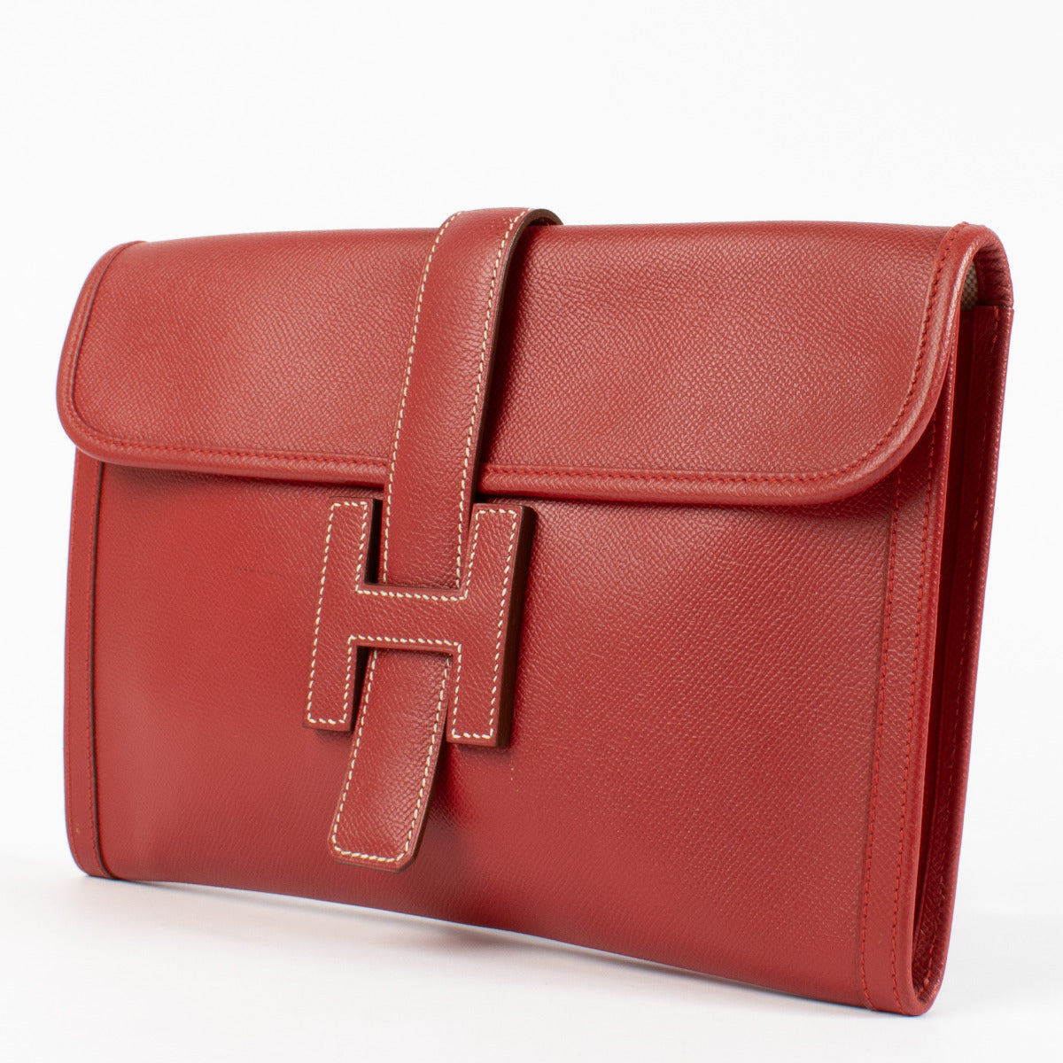 Pochette Hermès Jige PM en cuir Courchevel rouge vif