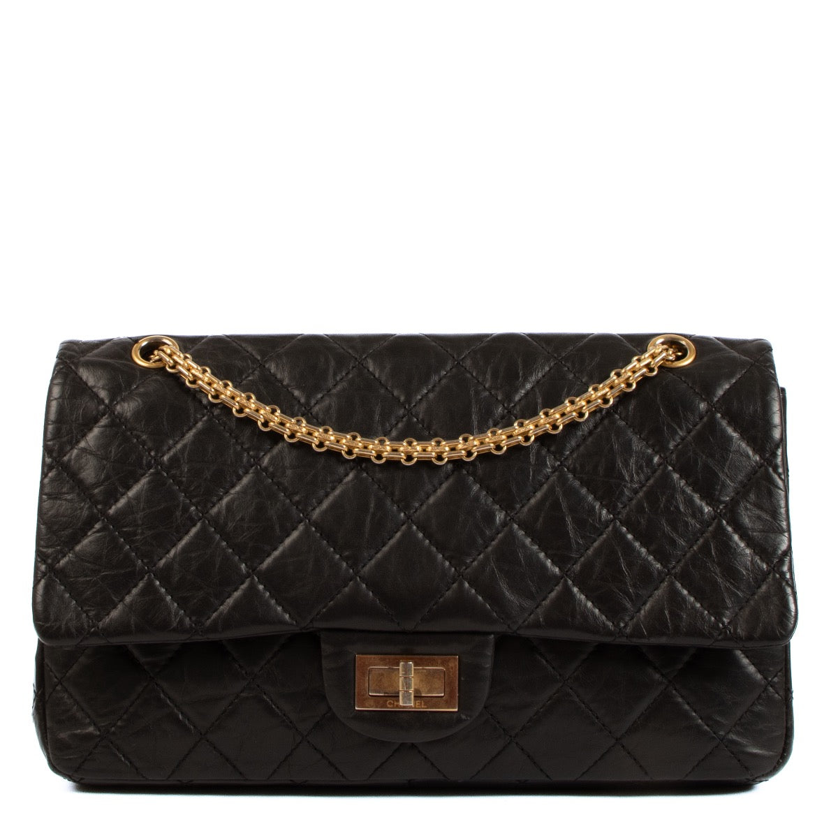Shop safe online at Labellov in Antwerp, Brussels and Knokke this 100% authentic second hand Chanel Black Aged Calfskin Large 2.55 Bag