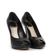 Authentic secondhand Christian Dior Black Leather Peep Toe Pumps - Size 37 designer shoes high heels luxury vintage webshop fashion designer brands online shopping