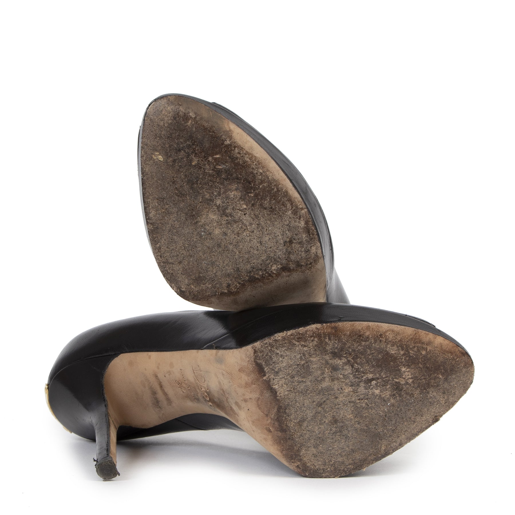 Authentic secondhand Christian Dior Black Leather Peep Toe Pumps - Size 37 designer shoes high heels luxury vintage webshop fashion designer brands online shopping