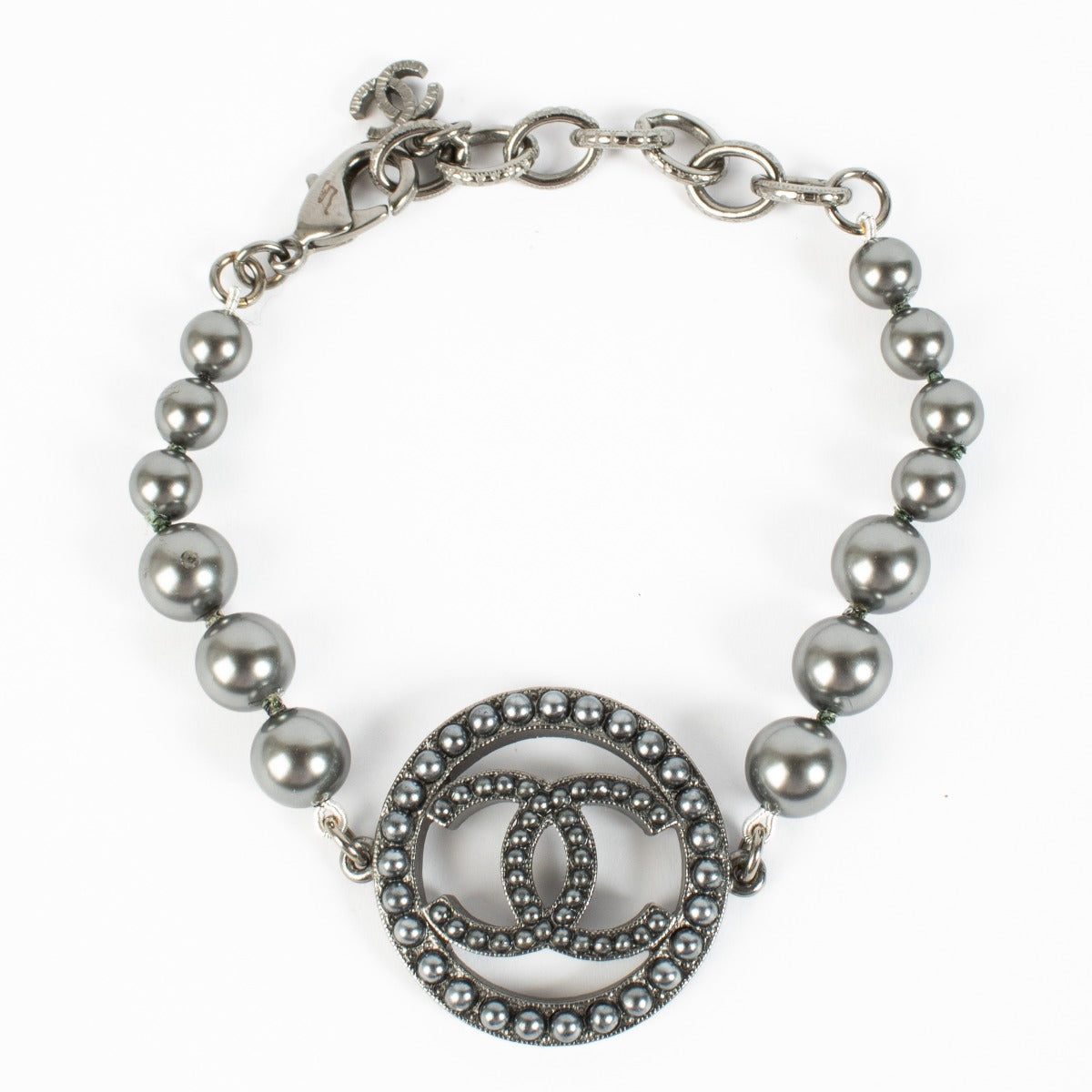 Chanel Grey CC Pearl Bracelet