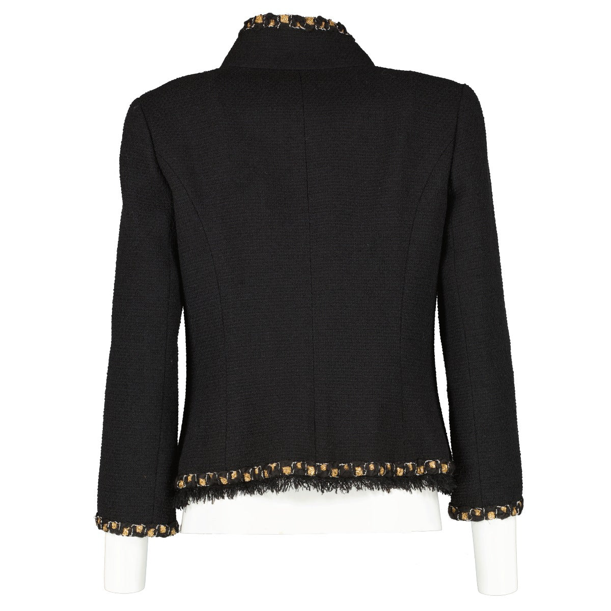 Chanel 12C Black Fantasy Tweed Frayed Hem Jacket