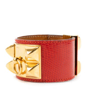 shop 100% authentic second hand Hermès Red Lizard Collier De Chien Bracelet - Size T4 on Labellov.com