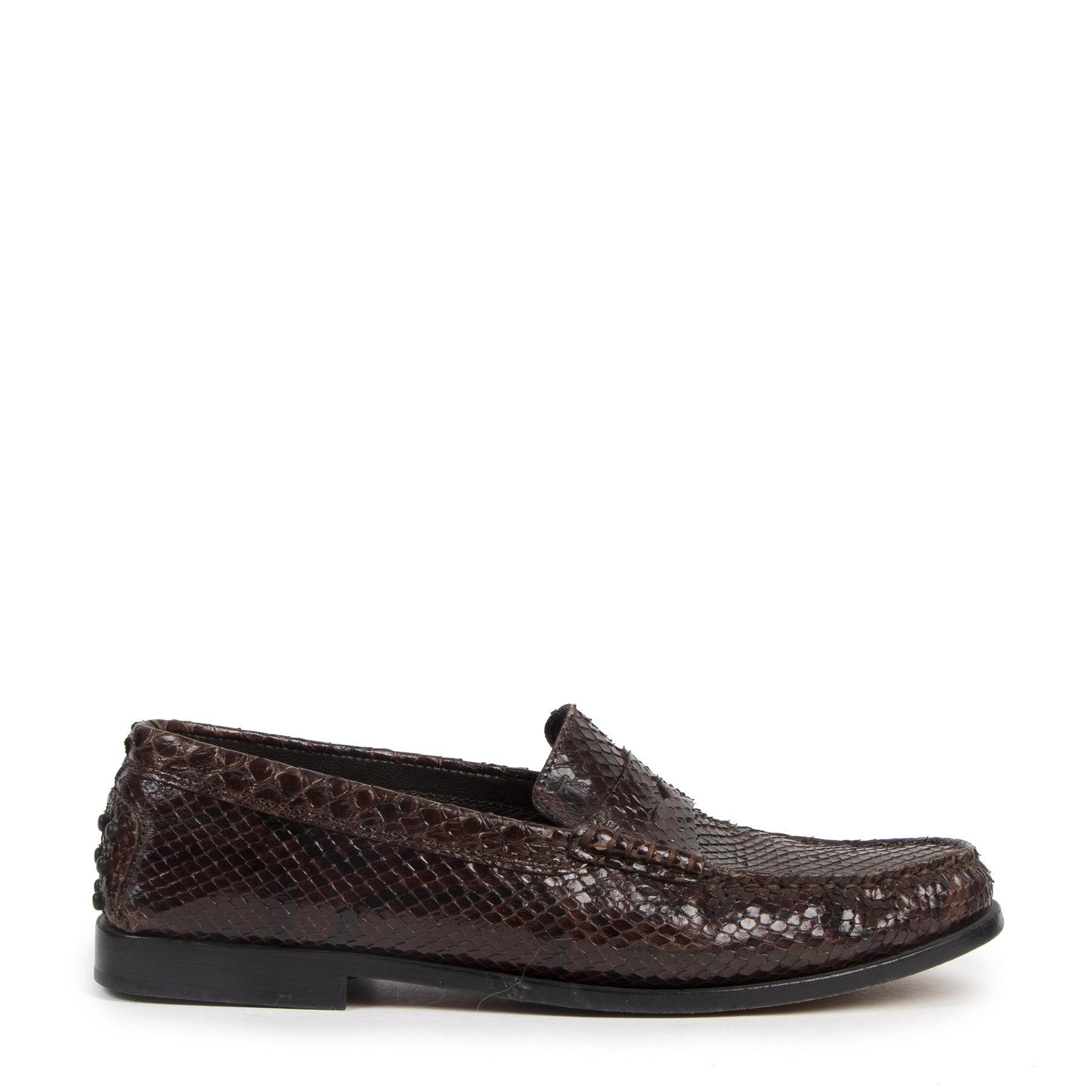 Authentic second-hand vintage Tods Brown Gommino Python Loafers - Size 38 buy online webshop LabelLOV