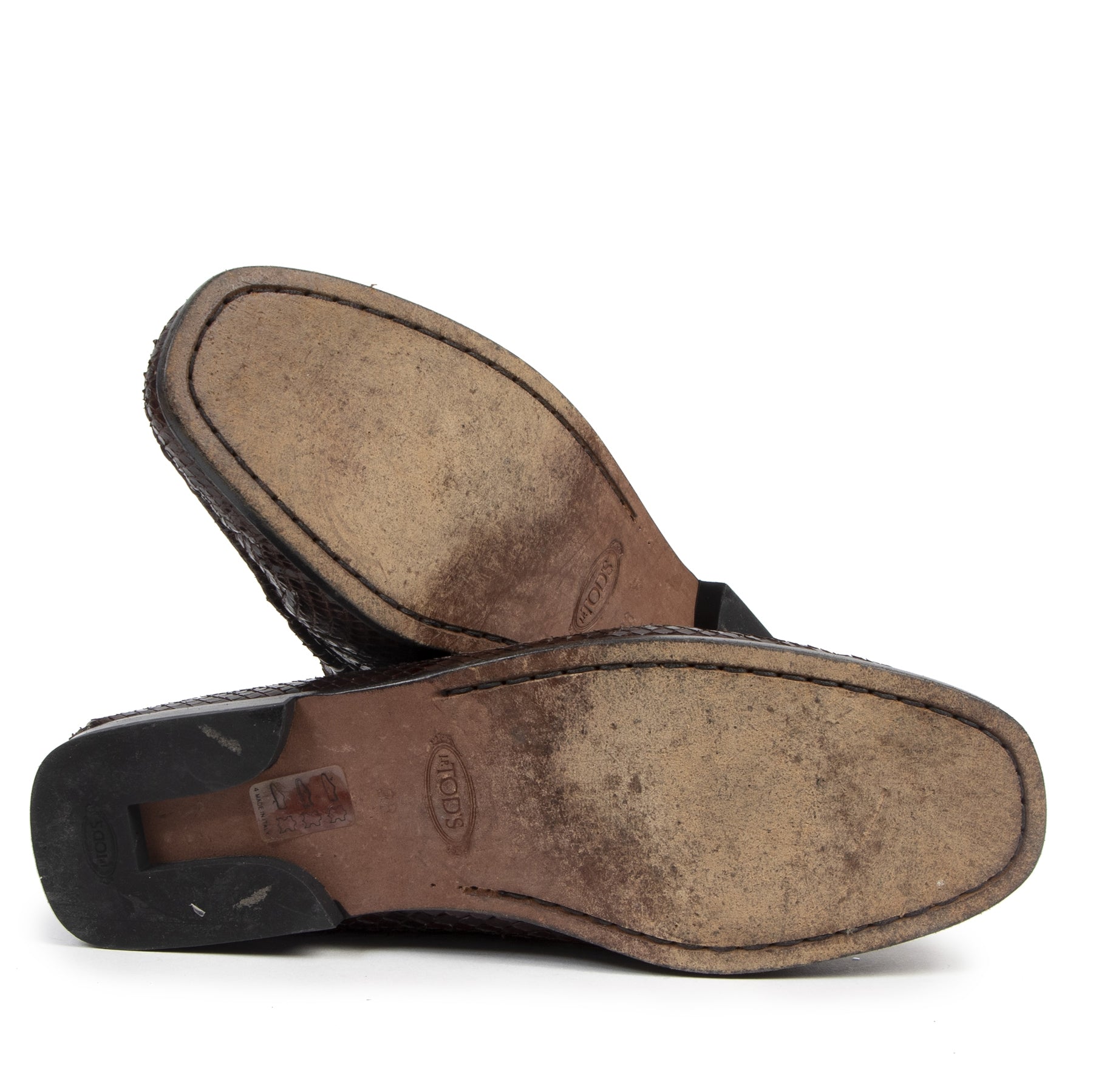 Authentique seconde-main vintage Tods Brown Gommino Python Loafers - Size 38 achète en ligne webshop LabelLOV