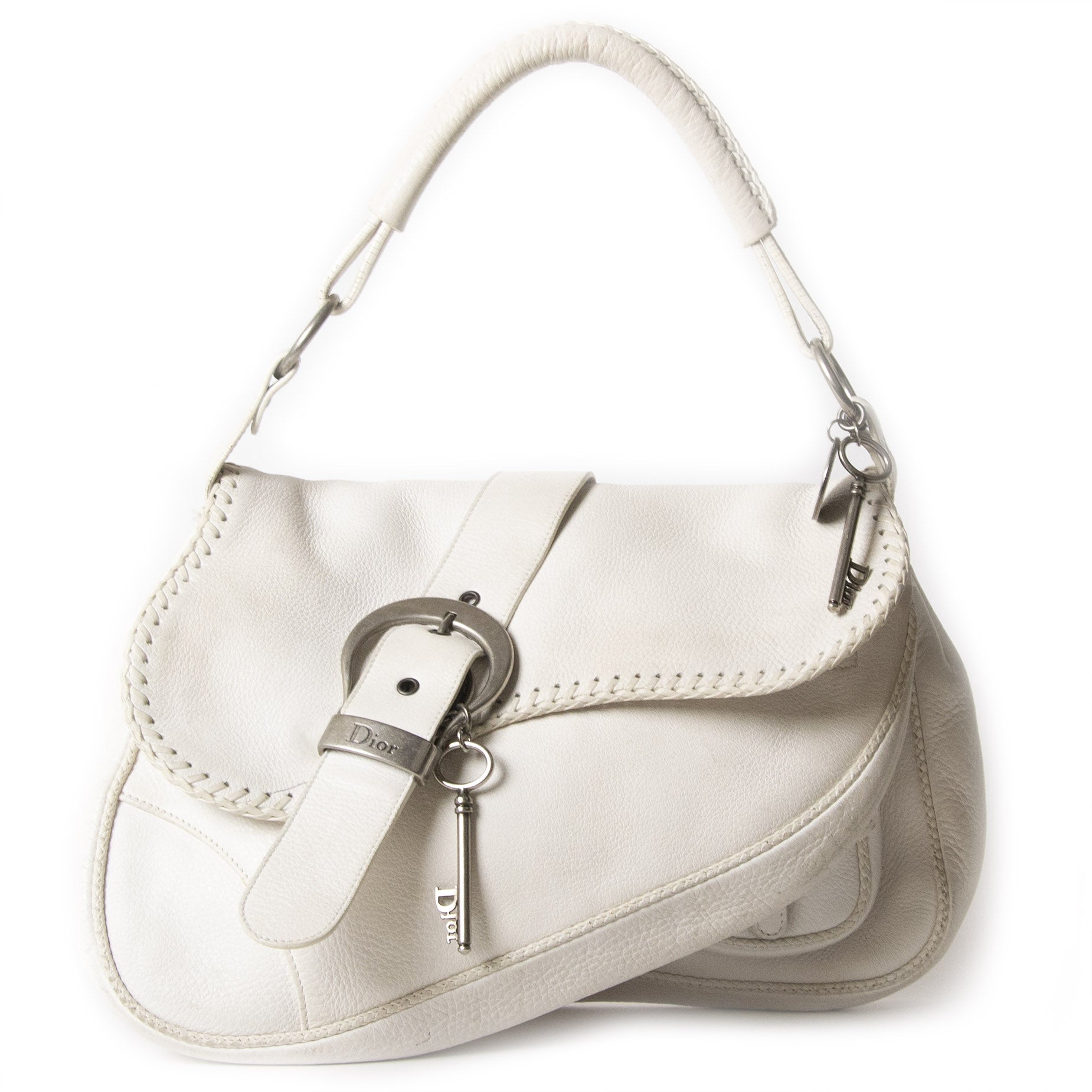 Authentic second-hand vintage Dior White Gaucho Double Saddle Bag buy online webshop LabelLOV