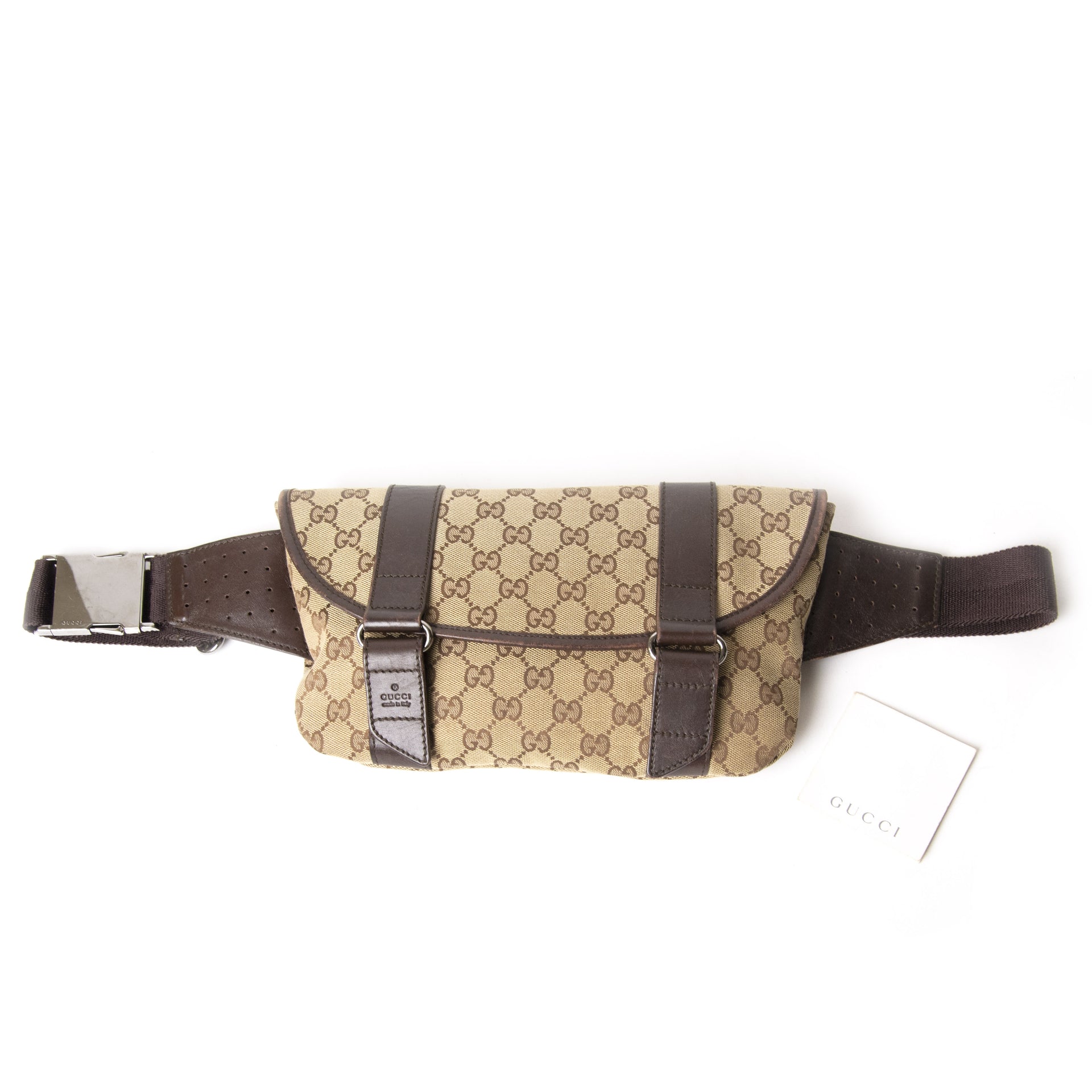 Gucci Brown GG Monogram Canvas Dual Leather Strap Belt Bag