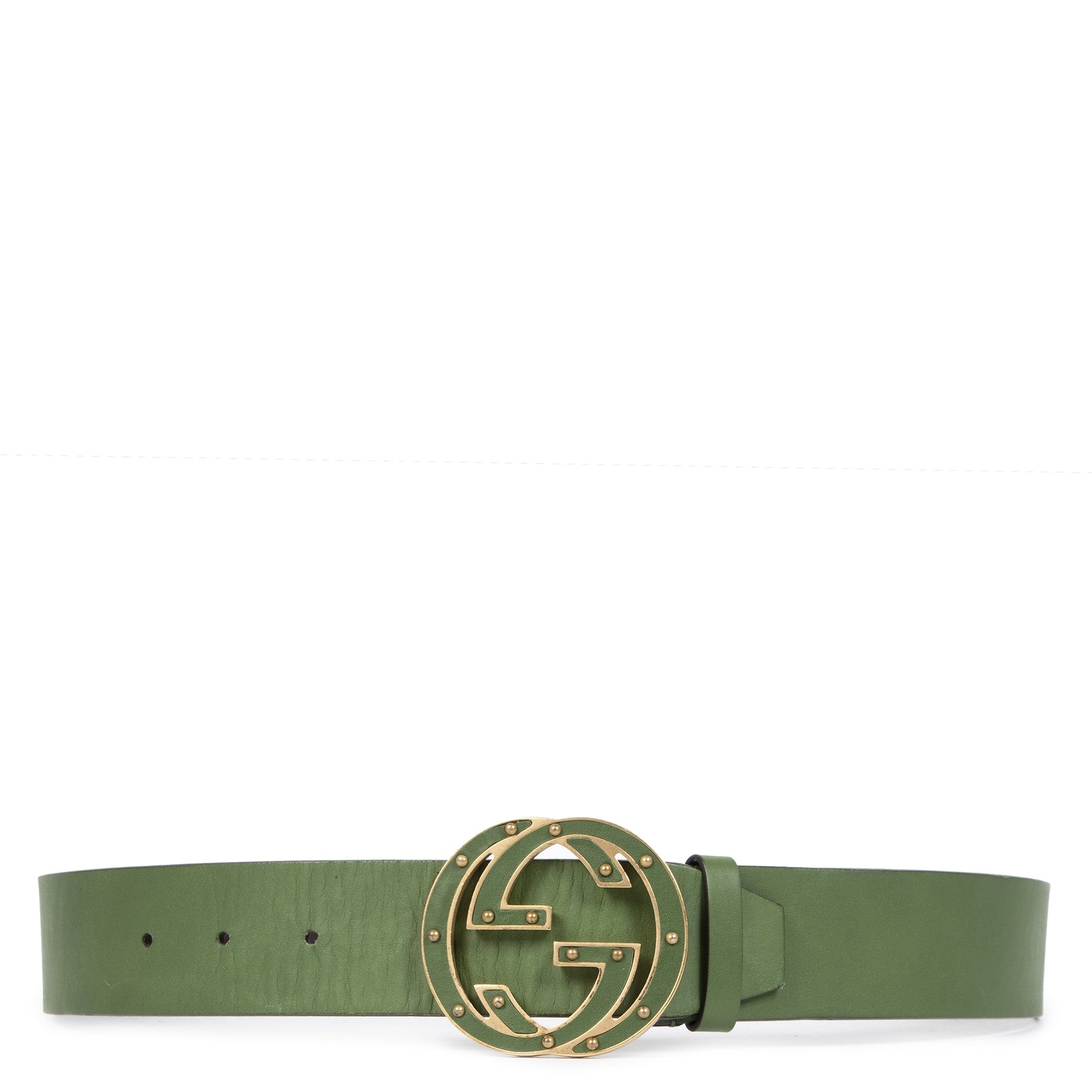 Authentieke tweedehands vintage Gucci GG Green Belt - Size 80 koop online webshop LabelLOV
