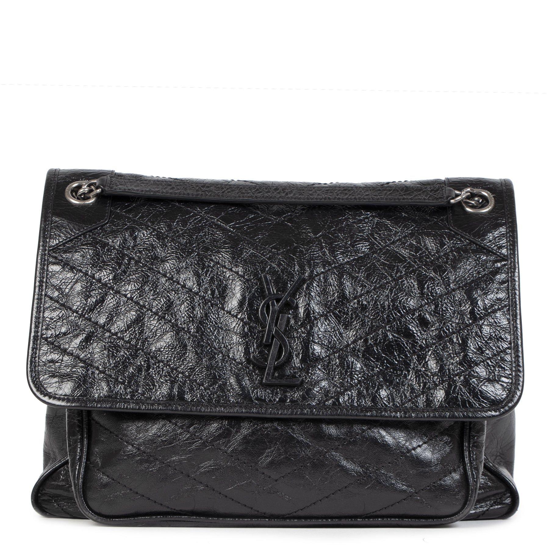 Authentieke Tweedehands Saint Laurent Large Niki Black Calfskin Leather Shoulder Bag juiste prijs veilig online shoppen luxe merken webshop winkelen Antwerpen België mode fashion