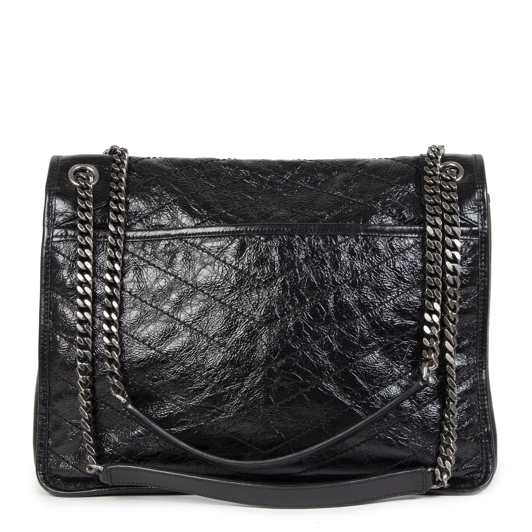 Authentieke Tweedehands Saint Laurent Large Niki Black Calfskin Leather Shoulder Bag juiste prijs veilig online shoppen luxe merken webshop winkelen Antwerpen België mode fashion