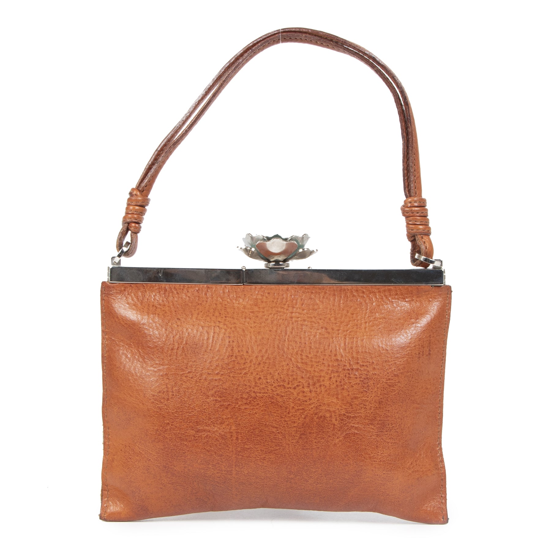 Authentieke tweedehands vintage Valentino Camel Flower Top Handle Bag koop online webshop LabelLOV