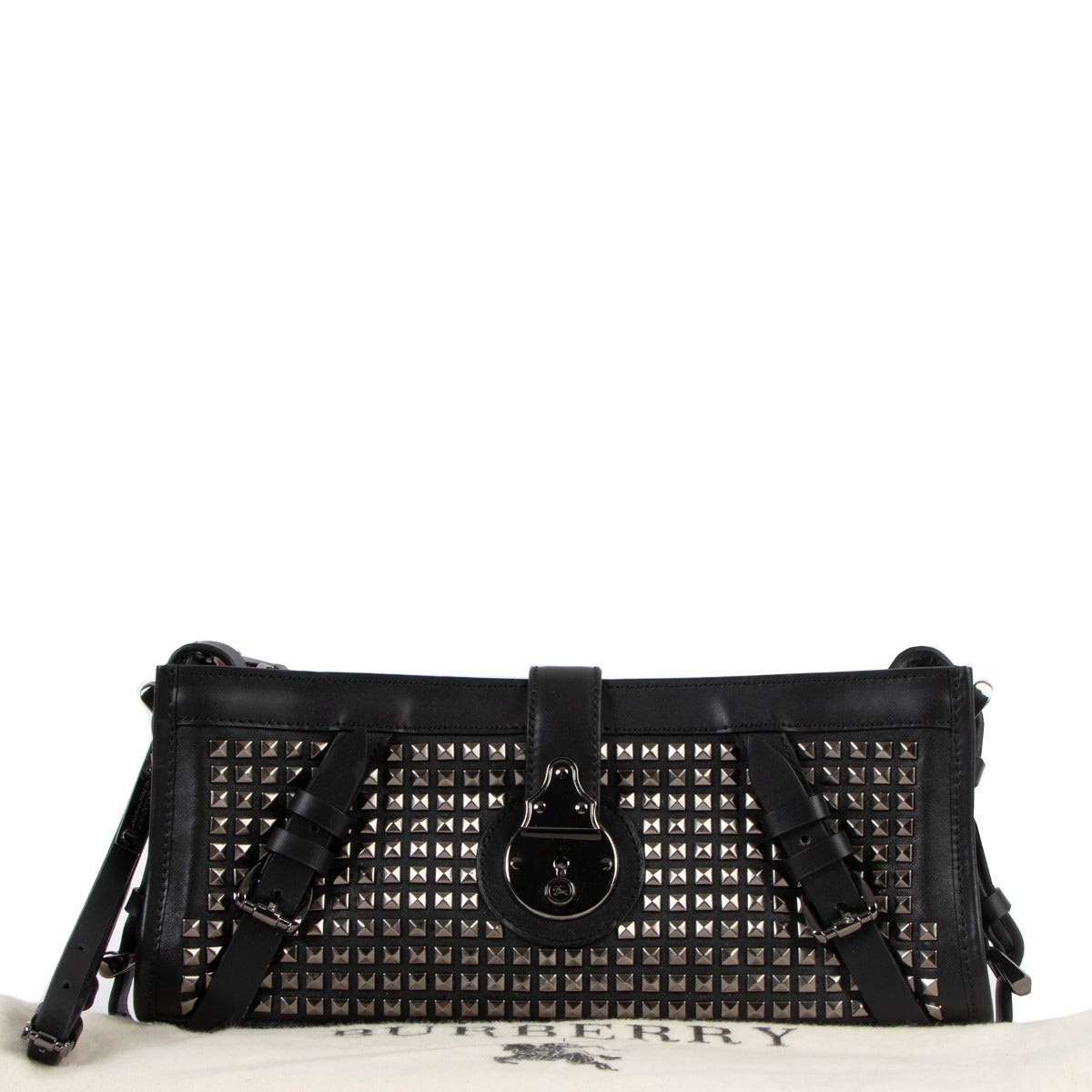Burberry Prorsum Black Leather Studded Knight Clutch