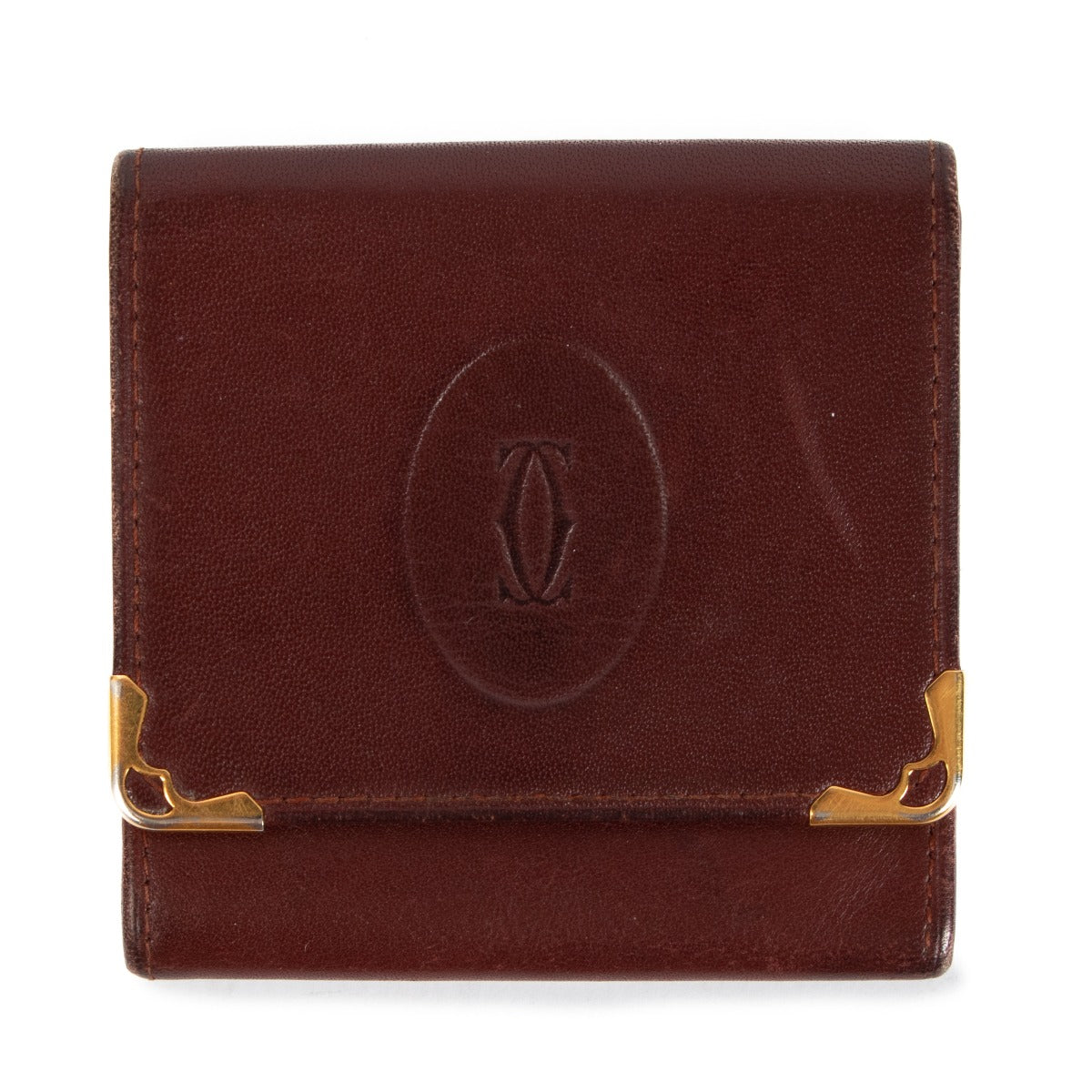 Cartier Burgundy Leather Square Coin Purse