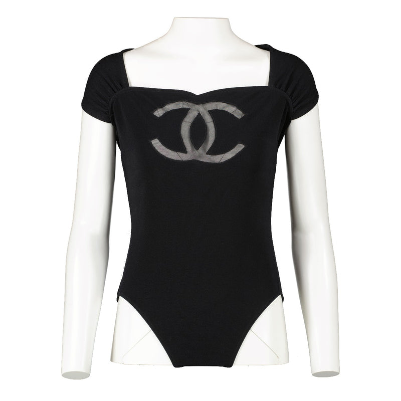 Chanel Cruise 2001 Black CC Halter Swimsuit