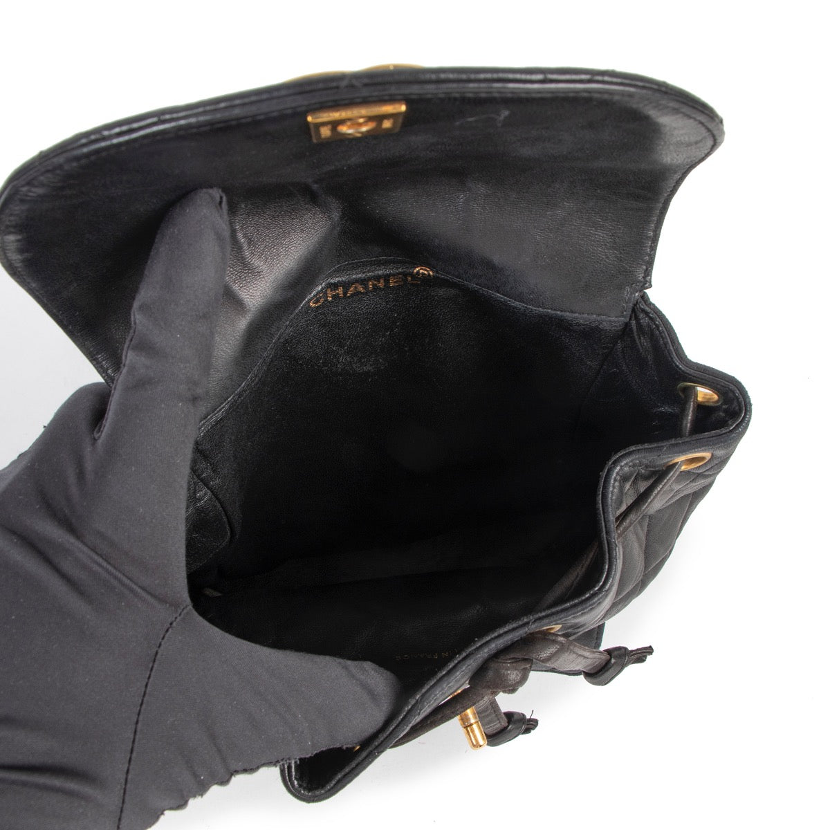 Buy online authentic second hand Chanel Black Vintage Quilted Lambskin Backpack in very good condition at Labellov in Antwerp