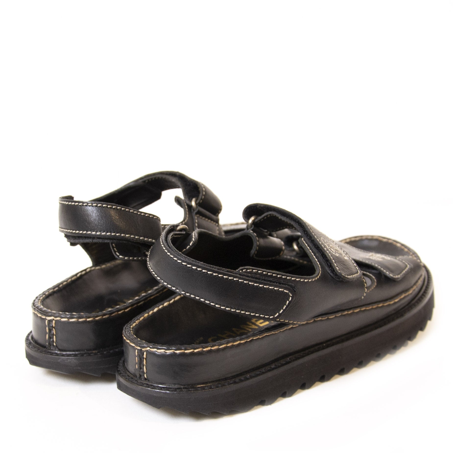 Chanel CC Black Velcro Sandals - Size 39