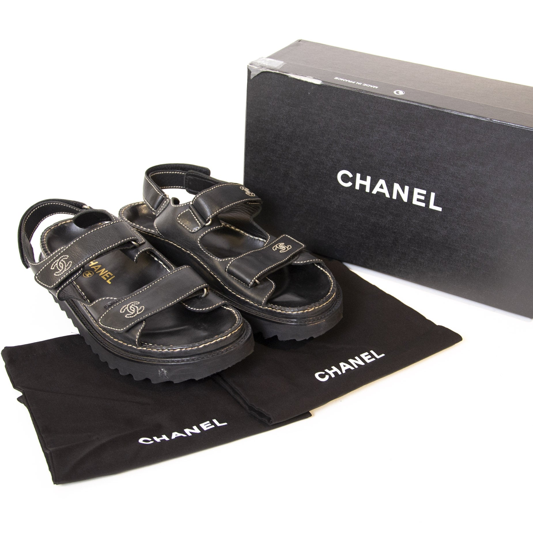 Chanel CC Black Velcro Sandals - Size 39