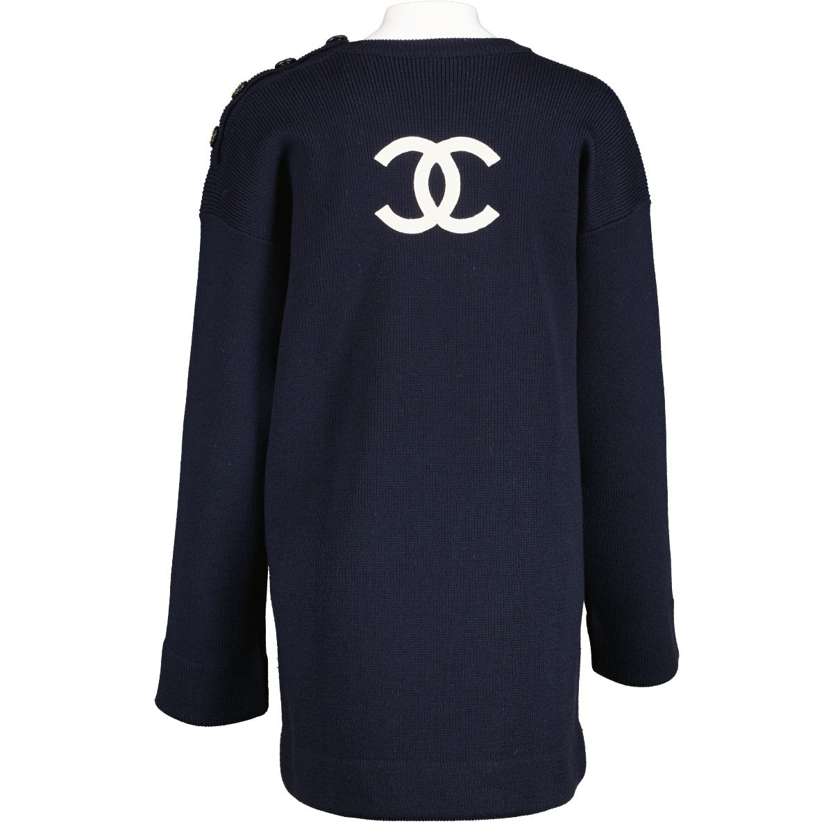 Chanel Vintage Blue CC Back Logo Button Sweater