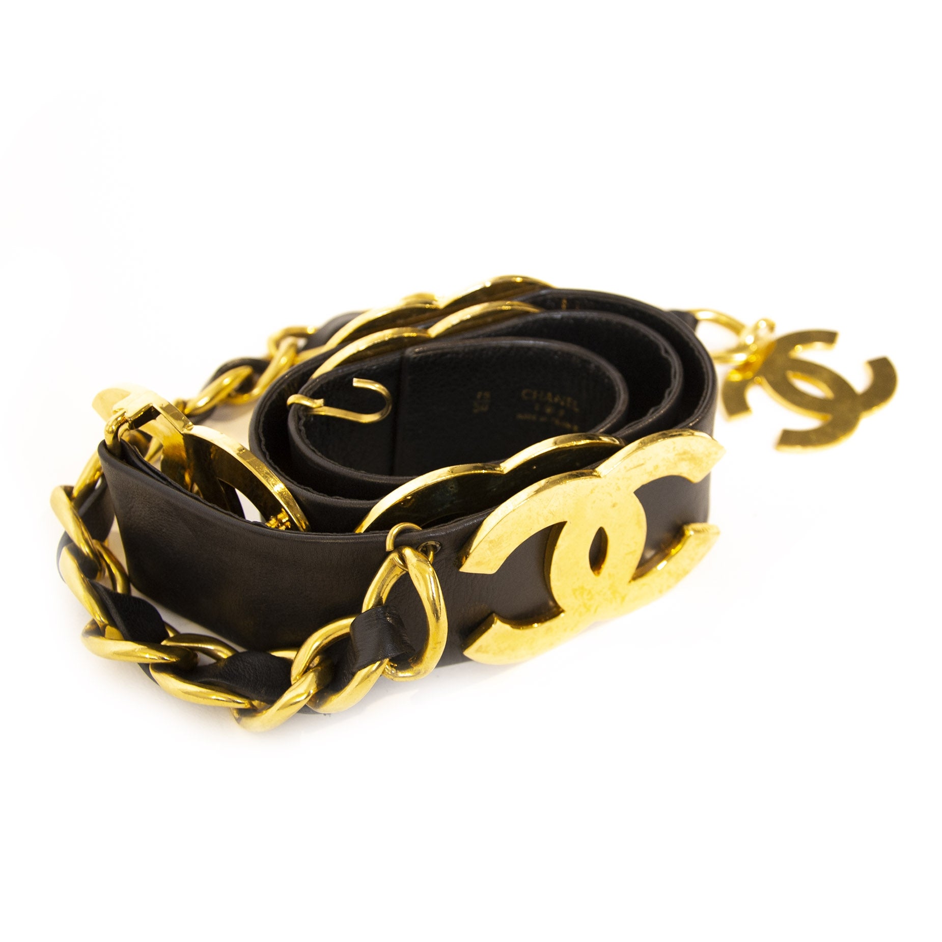 Authentic second-hand vintage Chanel Black CC Multilogo Belt buy online webshop LabelLOV
