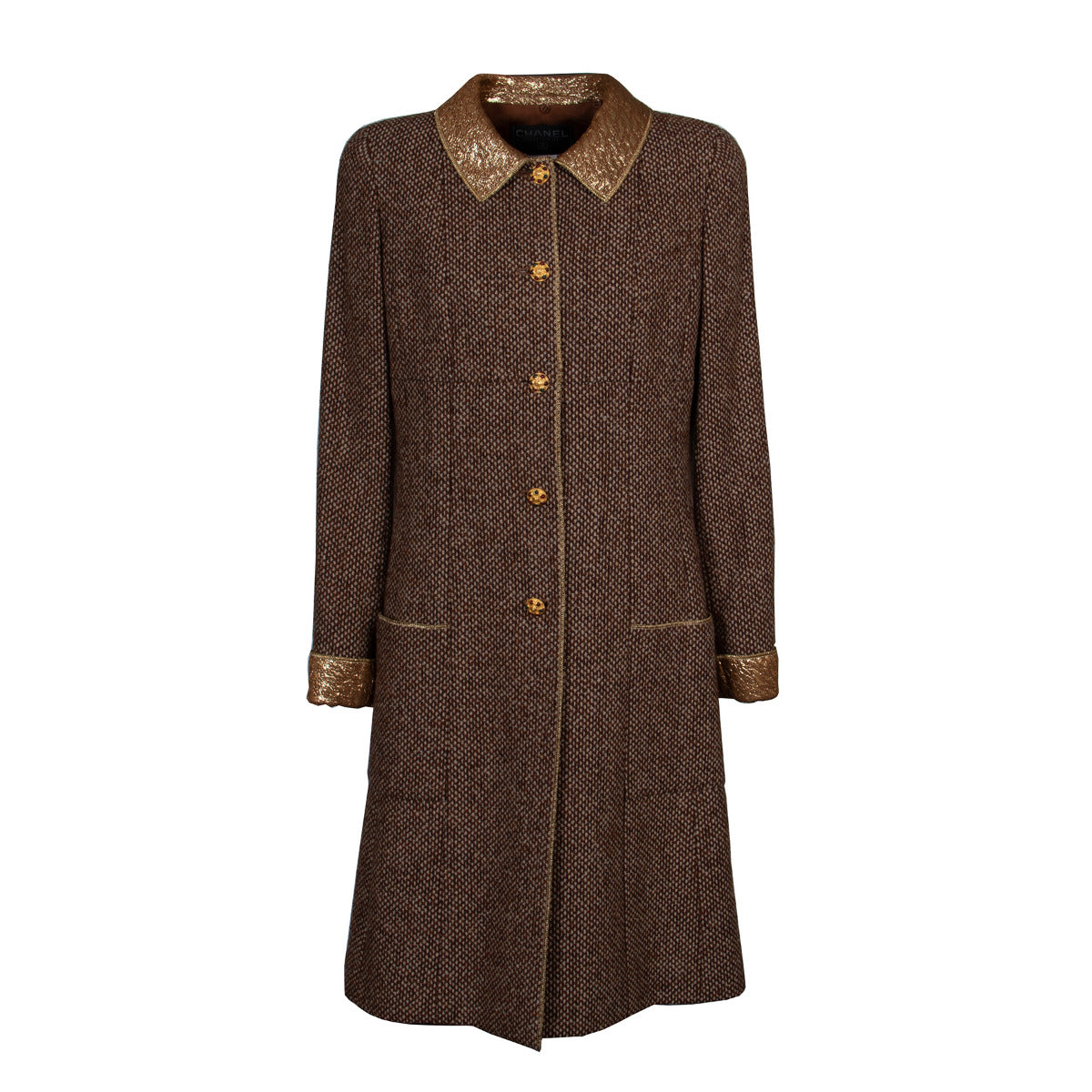 Chanel Brown & Gold Tweed Set 1996 Autumn Collection - Size 40 for the best price at Labellov secondhand luxury in Antwerp