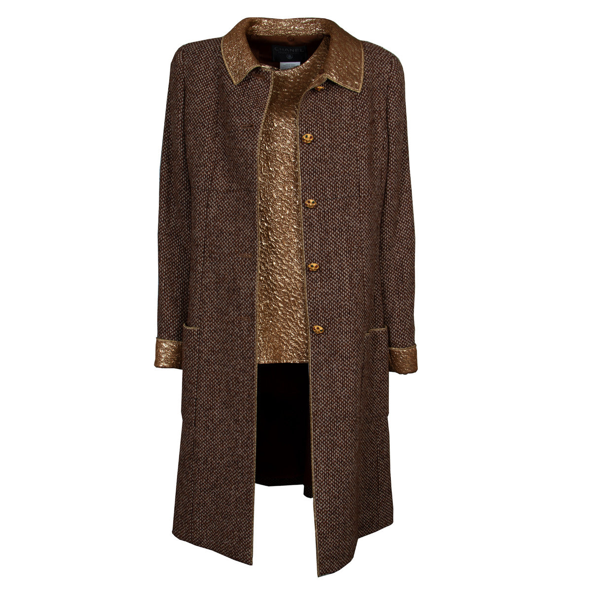 Chanel bruin & goud tweed set Herfstcollectie 1996 - Maat 40