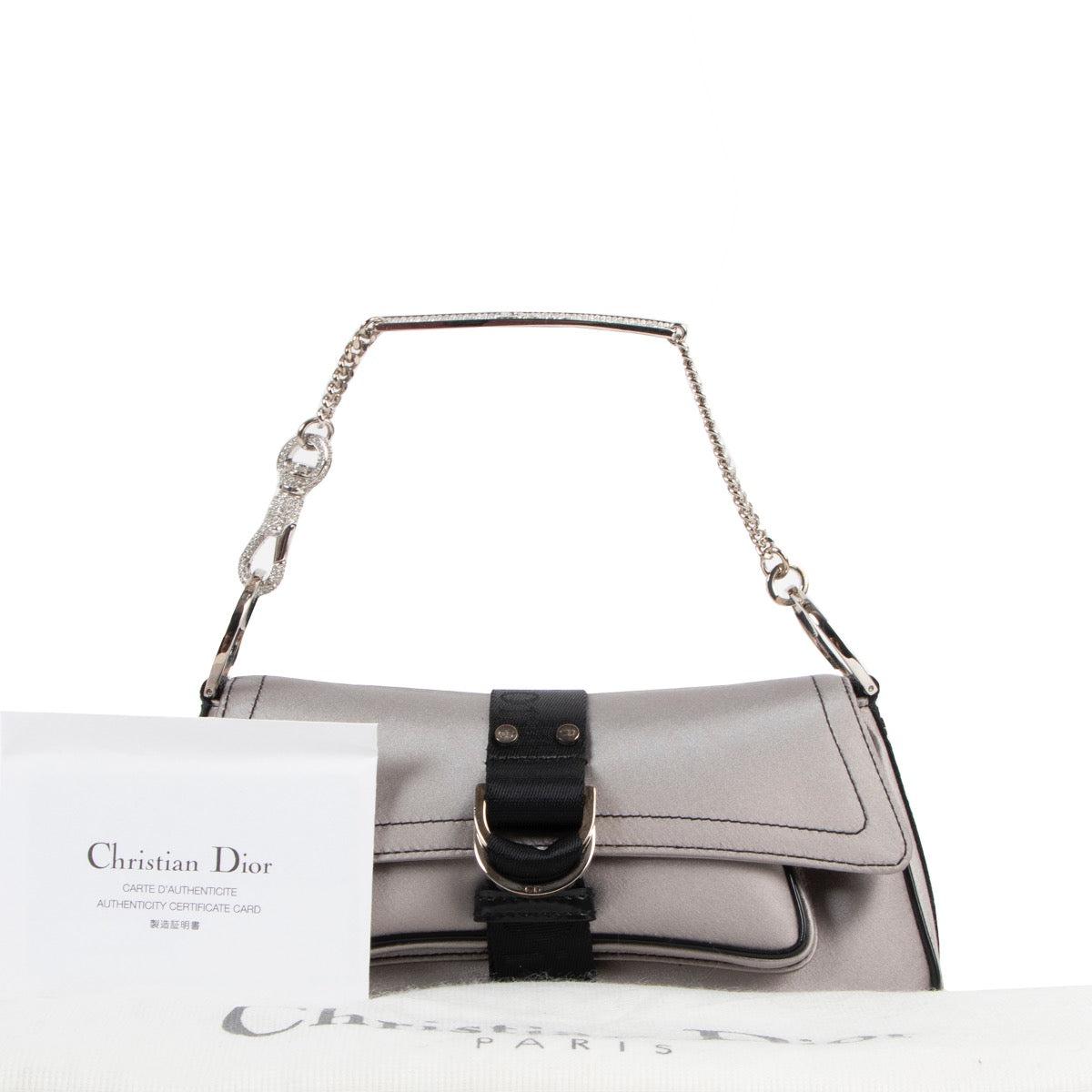 Shop safe online at Labellov in Antwerp this 100% authentic second hand Christian Dior 2003 Hardcore Crystal Satin Mini Flap Bag