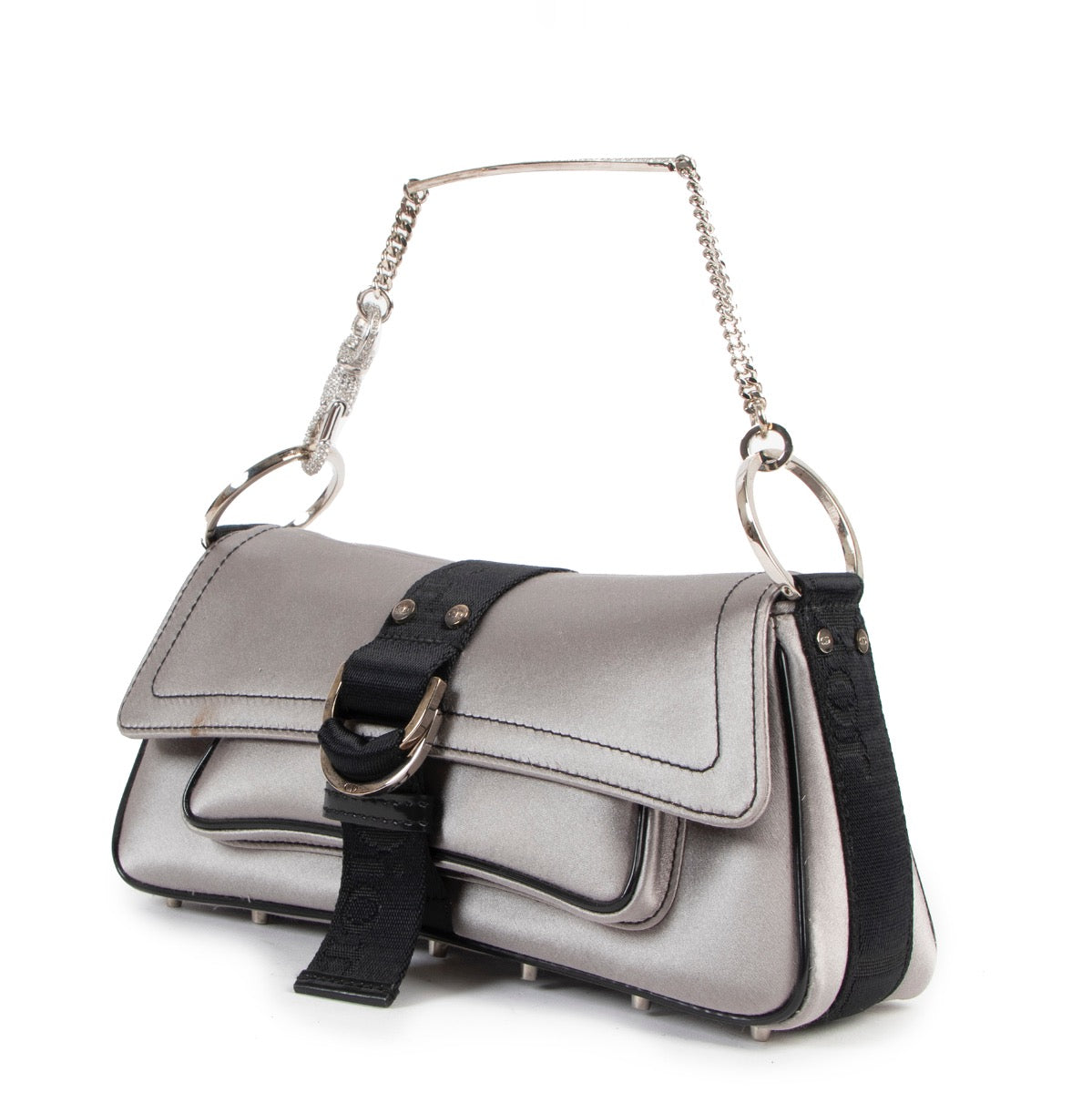 Shop safe online at Labellov in Antwerp this 100% authentic second hand Christian Dior 2003 Hardcore Crystal Satin Mini Flap Bag