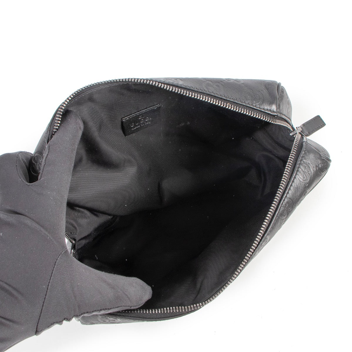 Shop now for your pre-loved, 100% authentic Gucci Black Nylon Guccissima Pouch, at Labellov In Antwerp