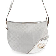 Buy online authentic second hand Gucci Silver GG Canvas Britt Messenger Crossbody Bag in very good condition at Labellov in Antwerp