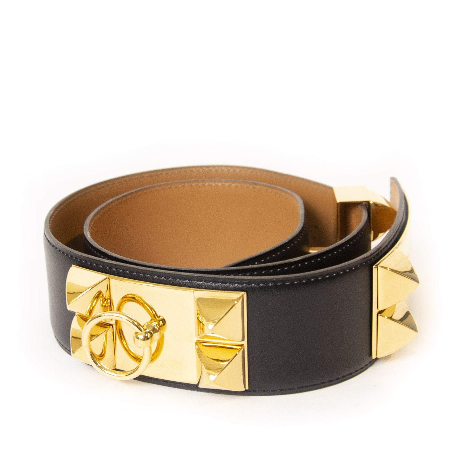 Hermès Black Leather Collier de Chien Belt - Size 75