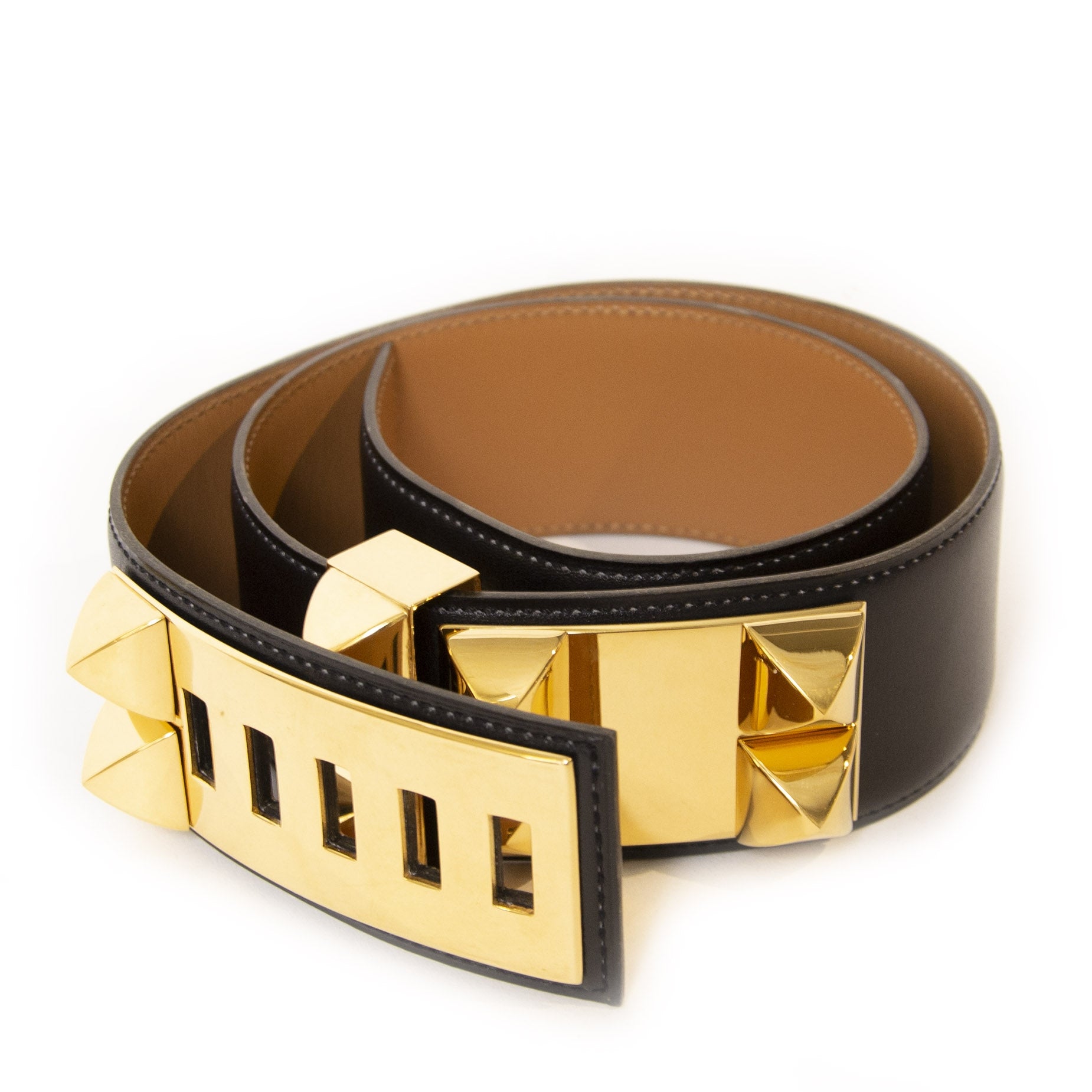 Hermès Black Leather Collier de Chien Belt - Size 75