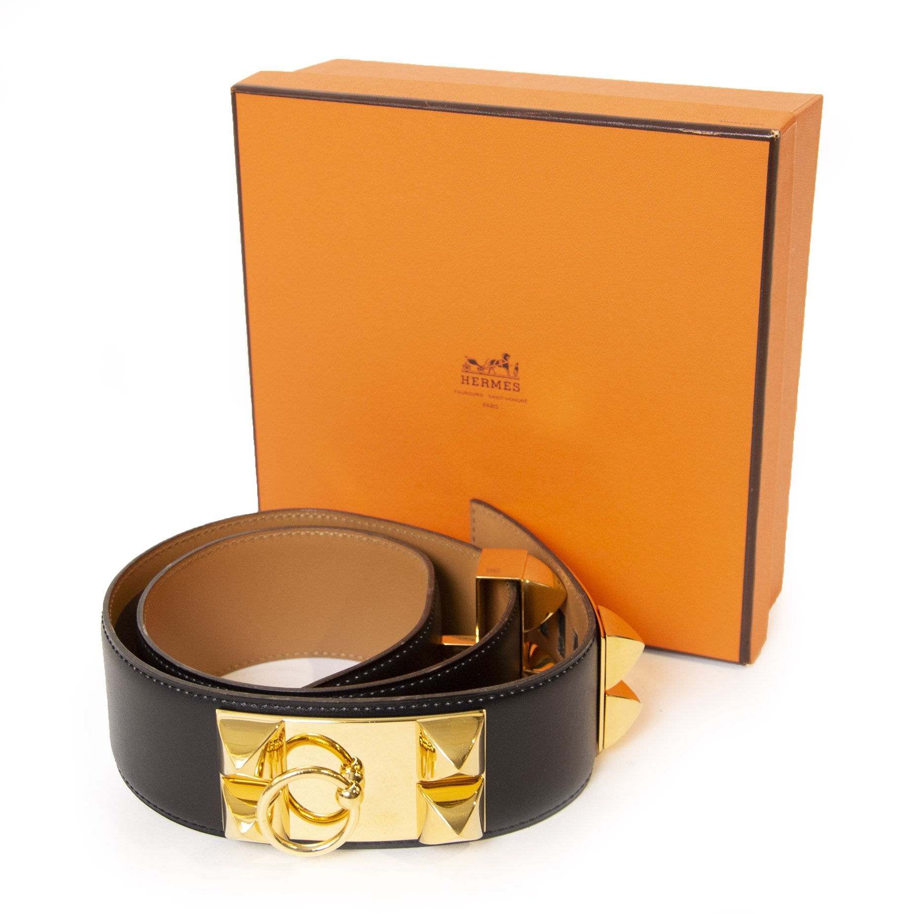 Hermès Black Leather Collier de Chien Belt - Size 75