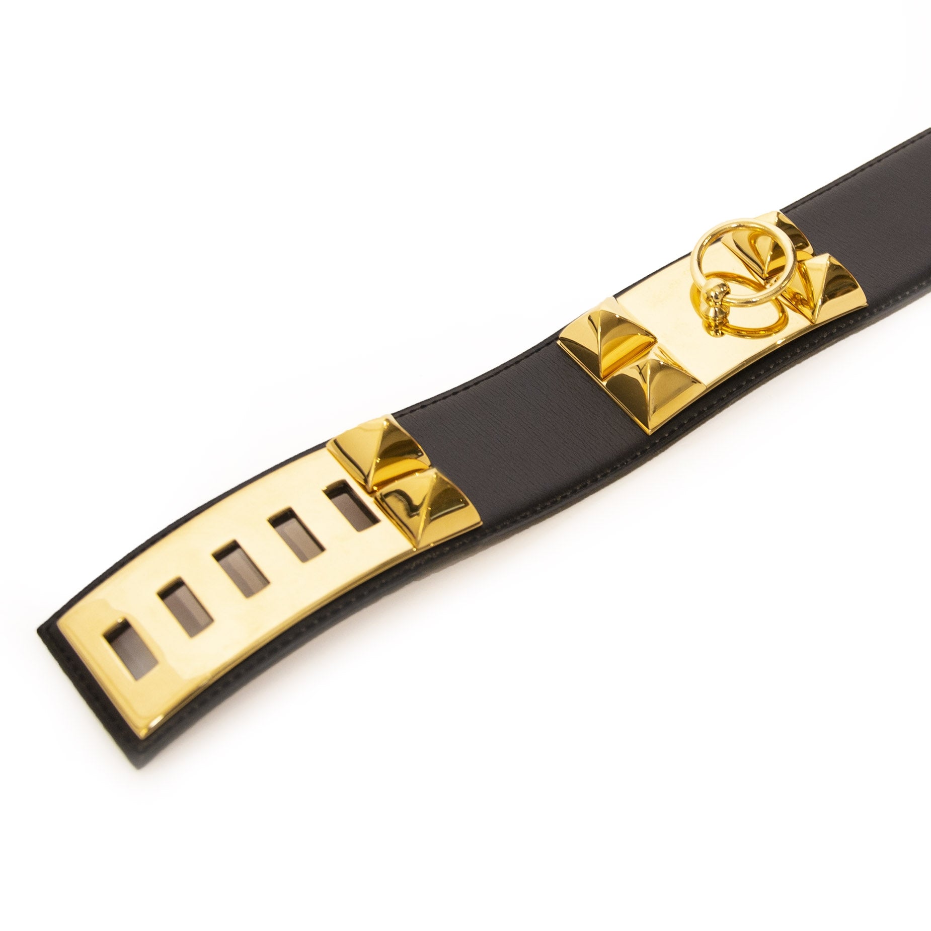 Hermès Black Leather Collier de Chien Belt - Size 75