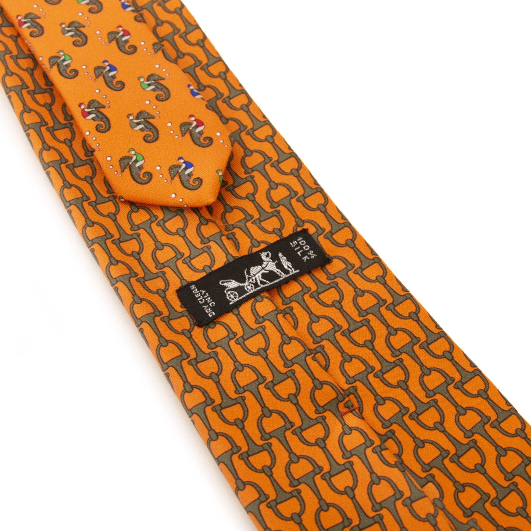 Authentieke tweedehands Hermès Horsebit Silk Orange Tie juiste prijs veilig online winkelen LabelLOV webshop luxe merken winkelen Antwerpen België mode fashion