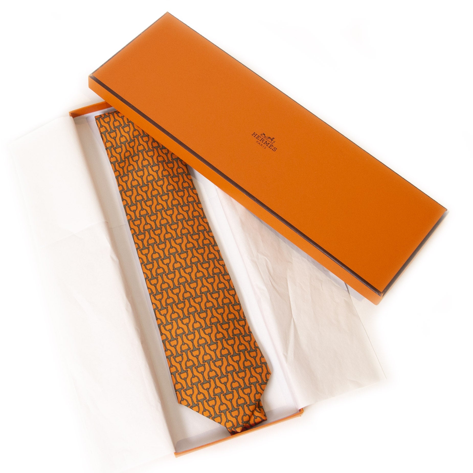 Authentieke tweedehands Hermès Horsebit Silk Orange Tie juiste prijs veilig online winkelen LabelLOV webshop luxe merken winkelen Antwerpen België mode fashion