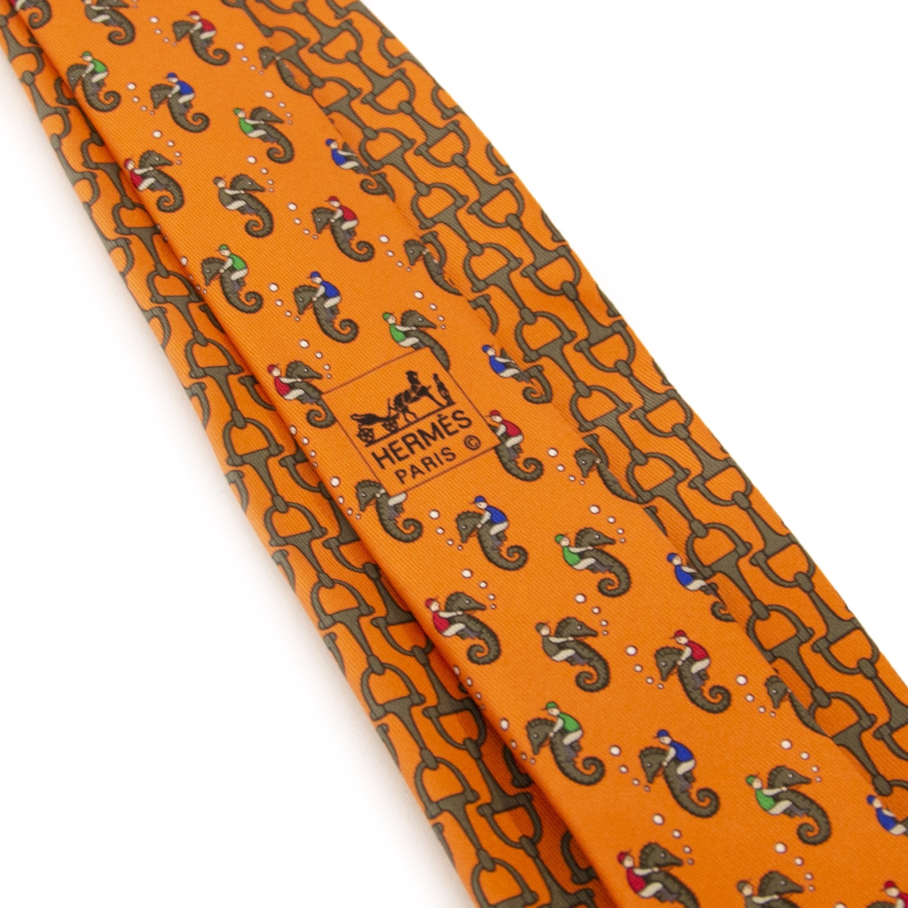 Authentieke tweedehands Hermès Horsebit Silk Orange Tie juiste prijs veilig online winkelen LabelLOV webshop luxe merken winkelen Antwerpen België mode fashion