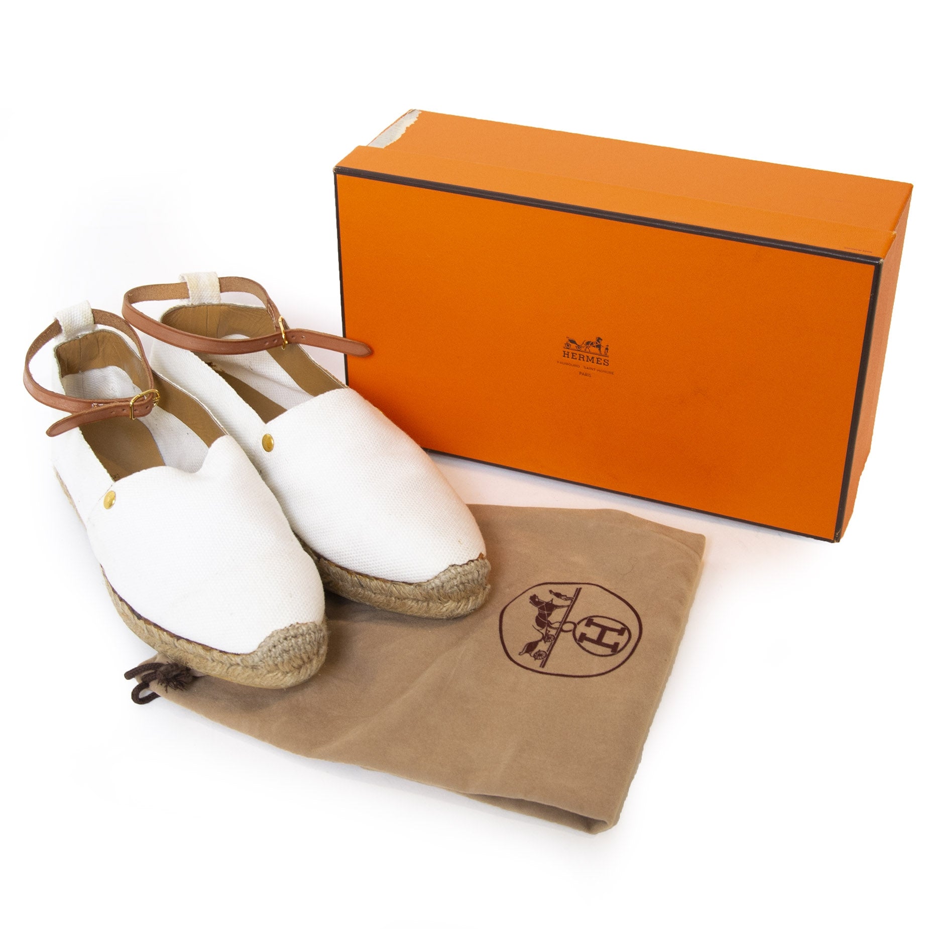 Authentieke tweedehands Hermès White Canvas Espadrilles juiste prijs veilig online winkelen LabelLOV webshop luxe merken winkelen Antwerpen België mode fashion