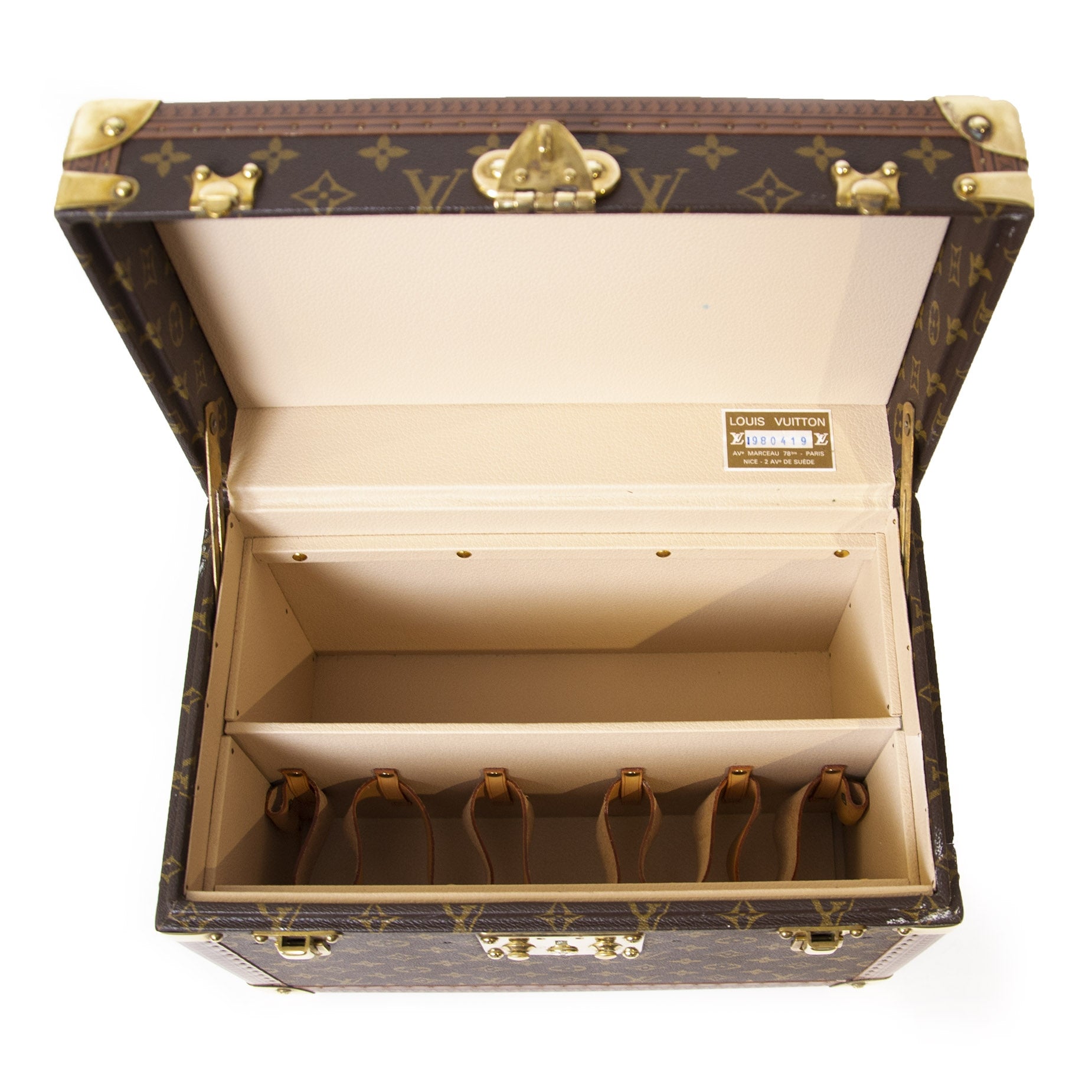 Authentieke tweedehands Louis Vuitton Vintage Monogram Travel Trunk Case juiste prijs veilig online winkelen LabelLOV webshop luxe merken winkelen Antwerpen België mode fashion