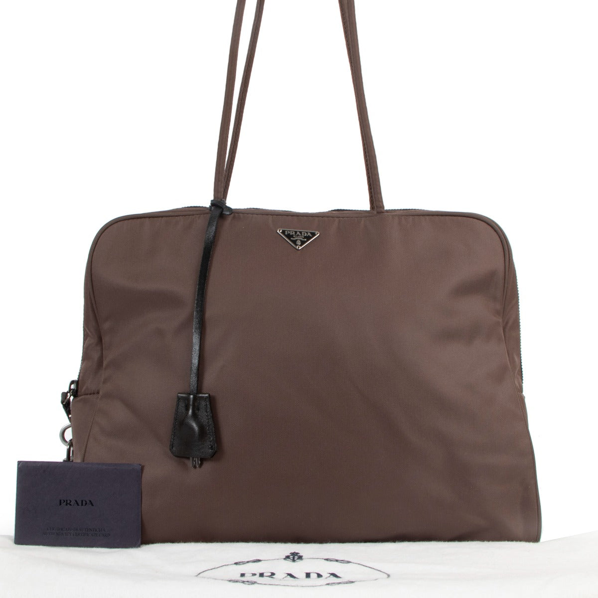 Prada Vintage Brown Nylon Logo Tote Bag