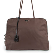 Prada Vintage Brown Nylon Logo Tote Bag
